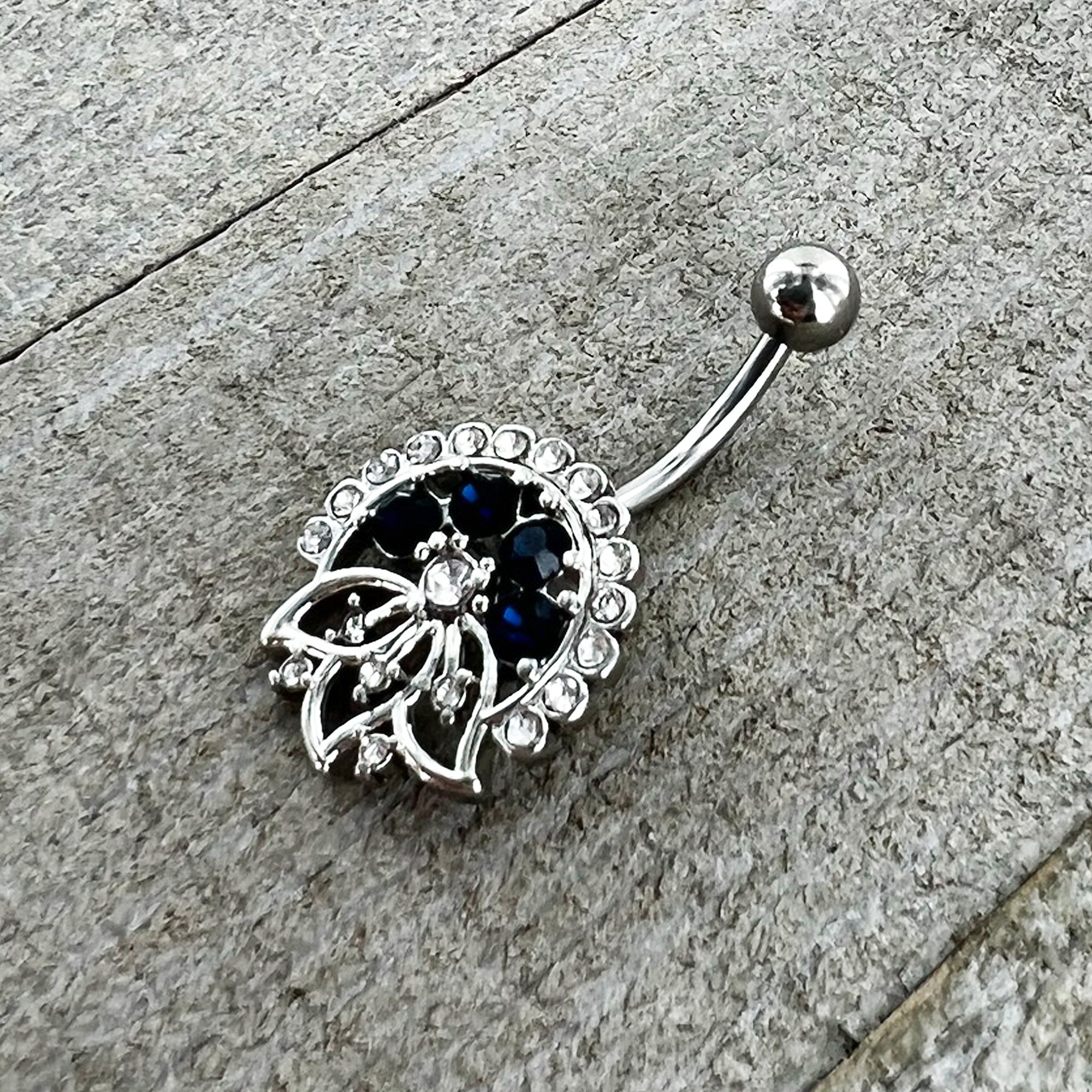 Clear Blue Gem Abstract Arch Belly Ring