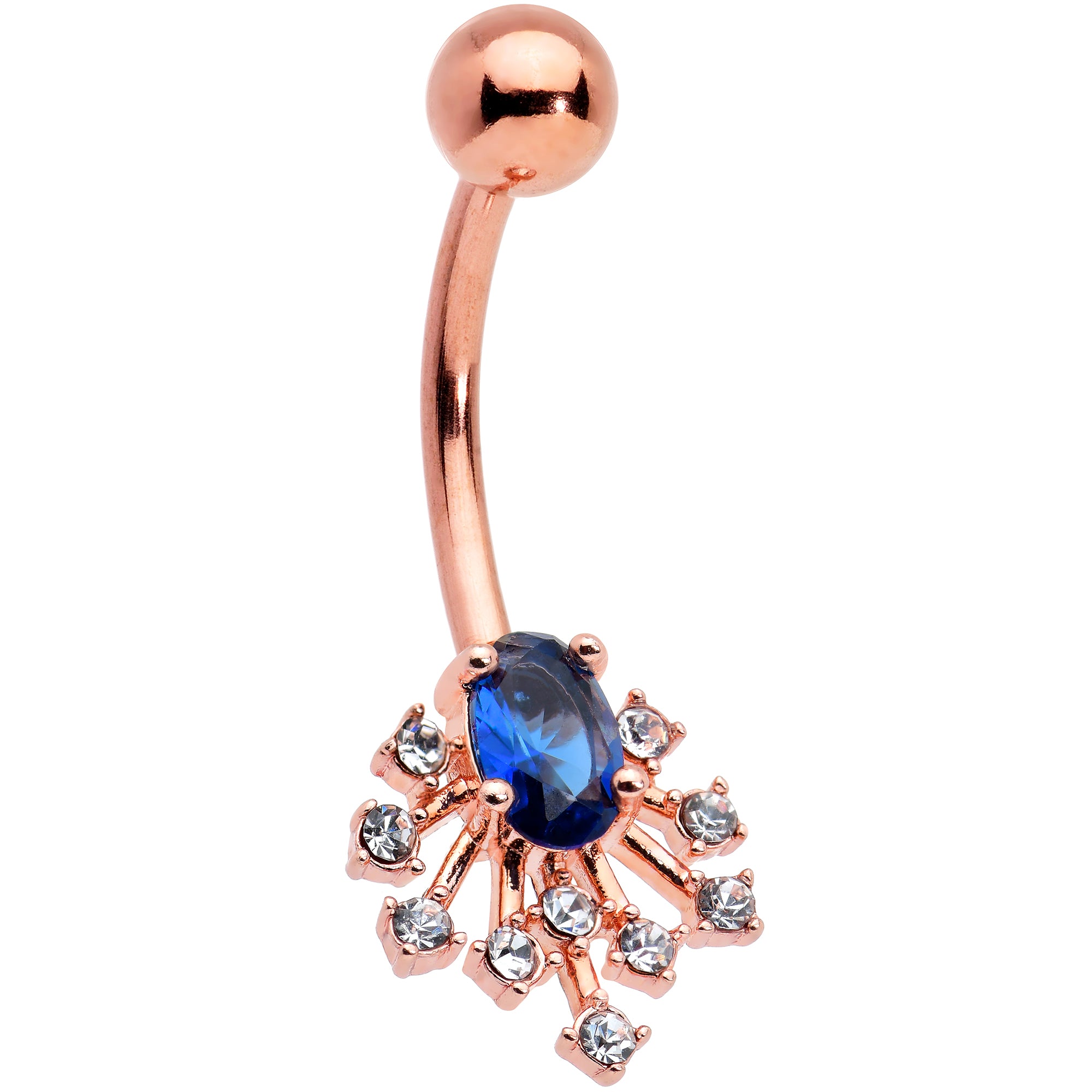 Clear Blue Gem Rose Gold Tone Glamour Flare Belly Ring