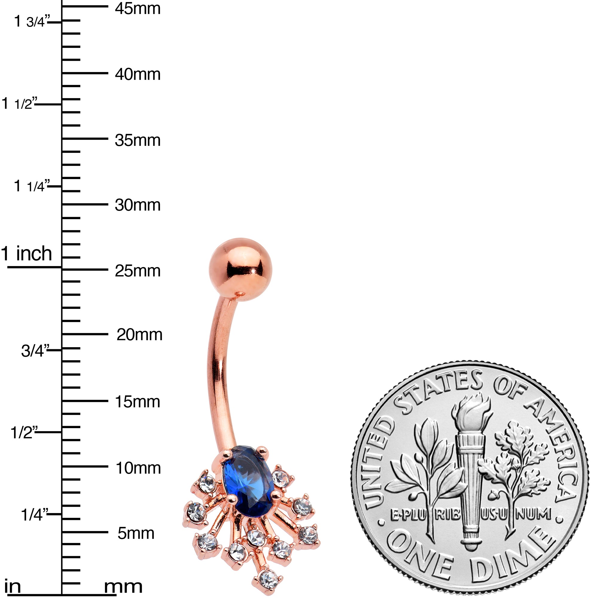 Clear Blue Gem Rose Gold Tone Glamour Flare Belly Ring