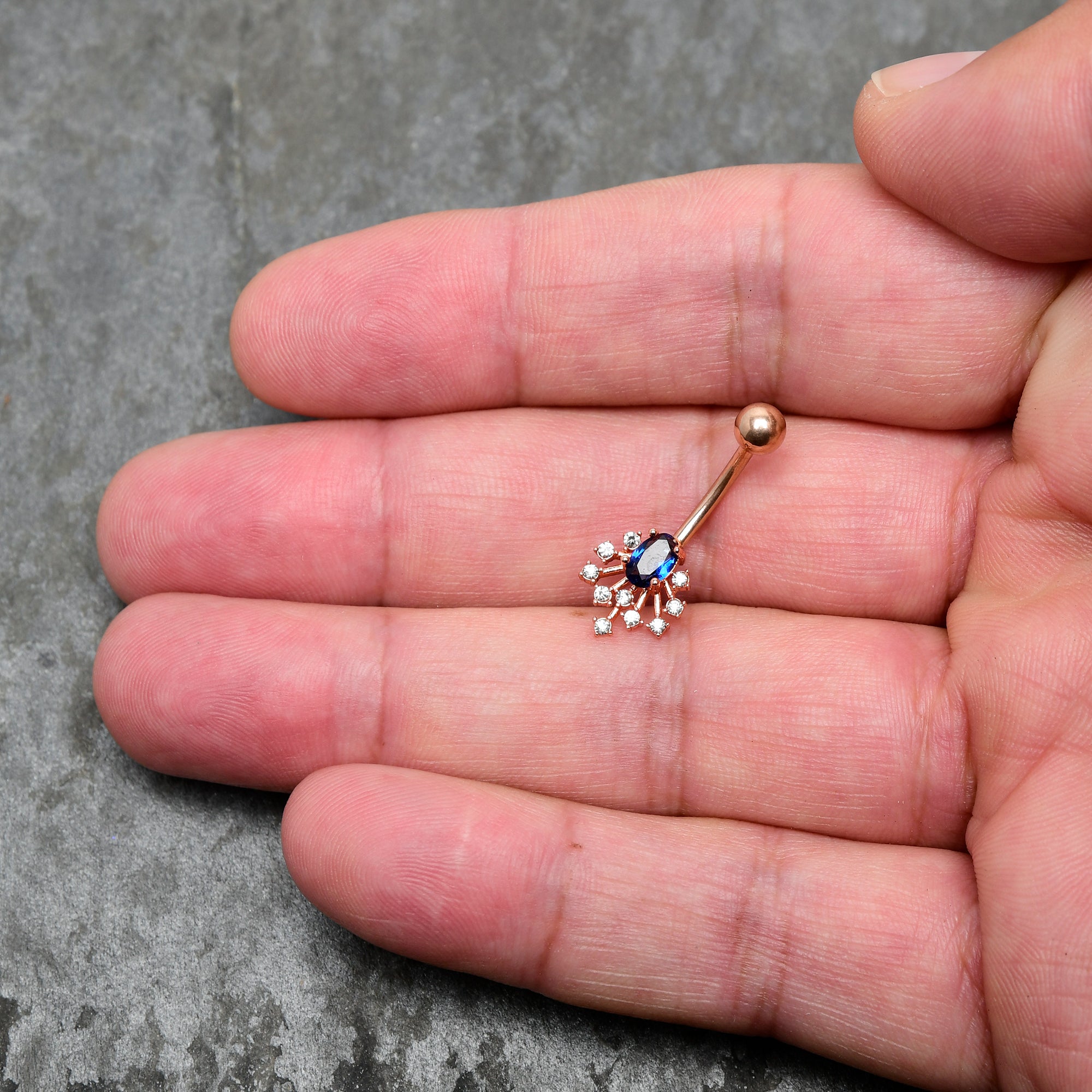 Clear Blue Gem Rose Gold Tone Glamour Flare Belly Ring