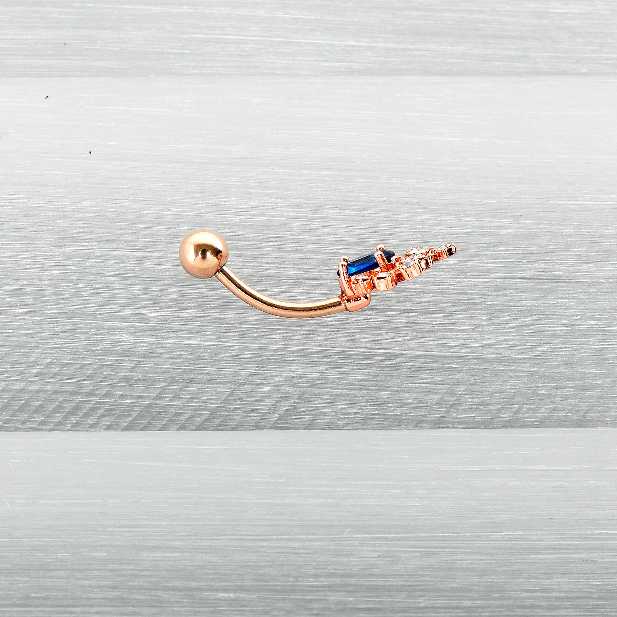 Clear Blue Gem Rose Gold Tone Glamour Flare Belly Ring