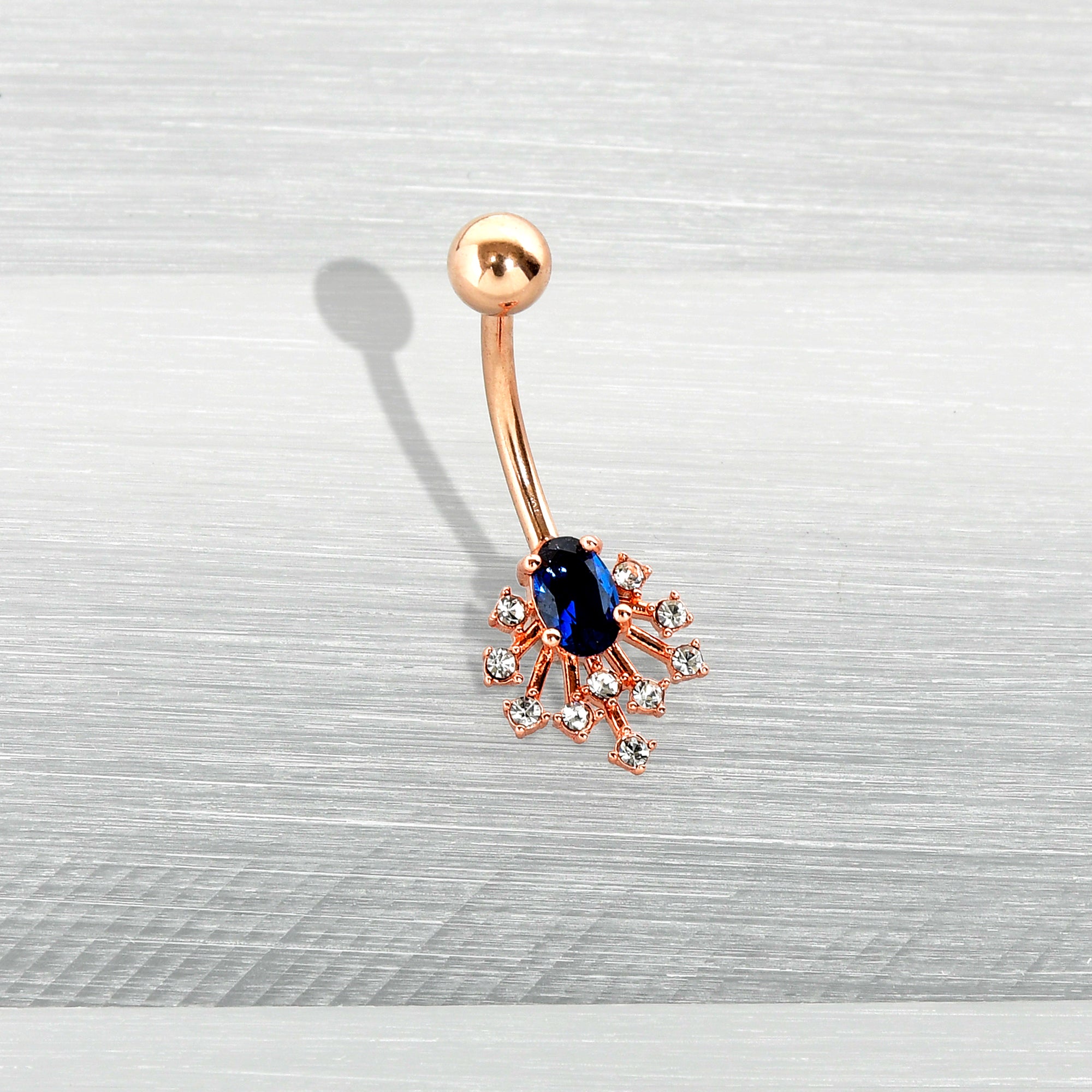 Clear Blue Gem Rose Gold Tone Glamour Flare Belly Ring