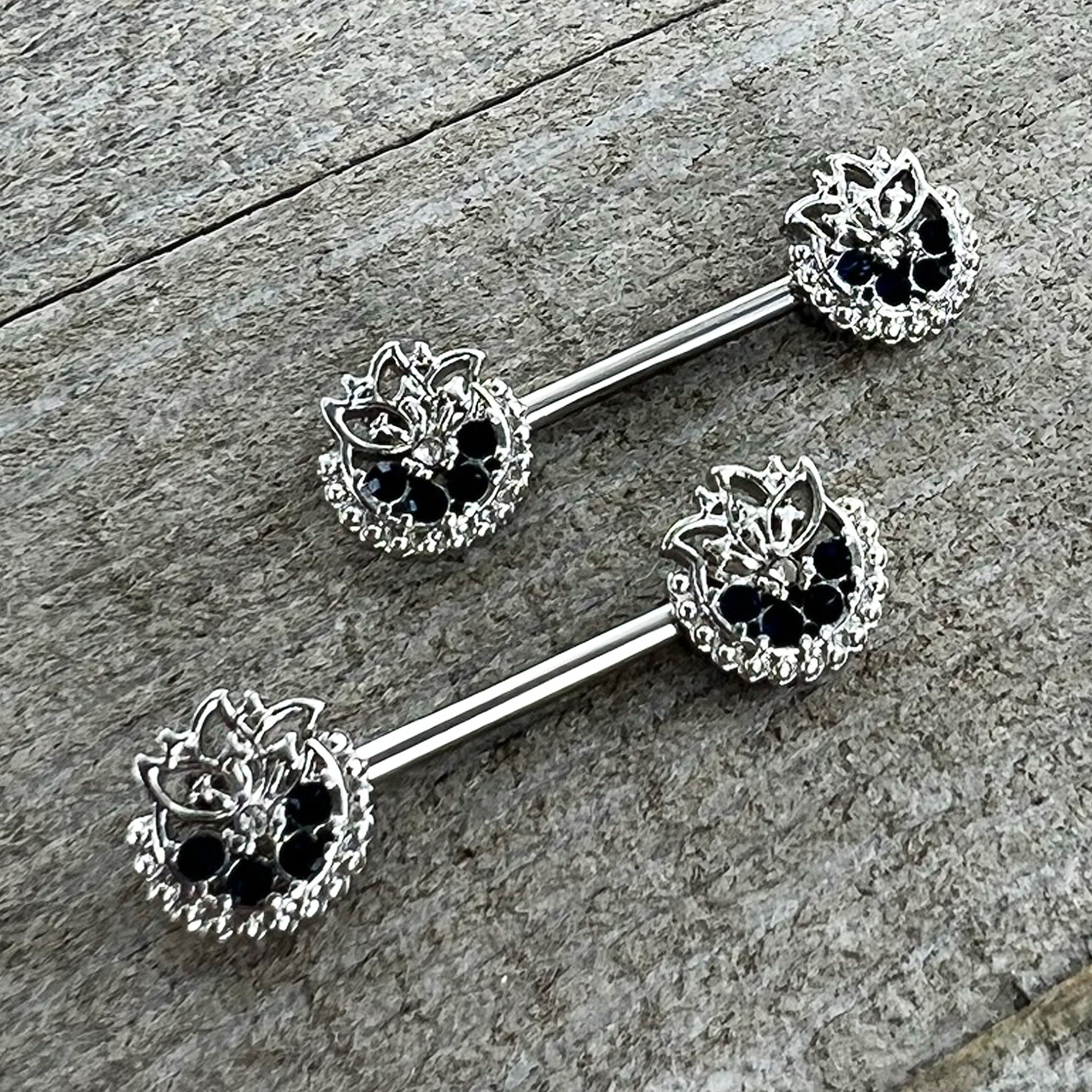 14 Gauge 1/2 Blue Clear Gem Abstract Arch Barbell Nipple Ring Set