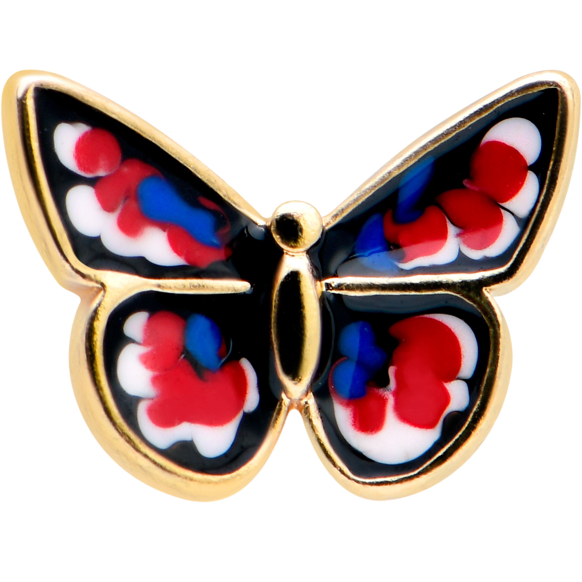 16 Gauge 5/16 Gold Tone Red White Blue Butterfly Labret Monroe Tragus