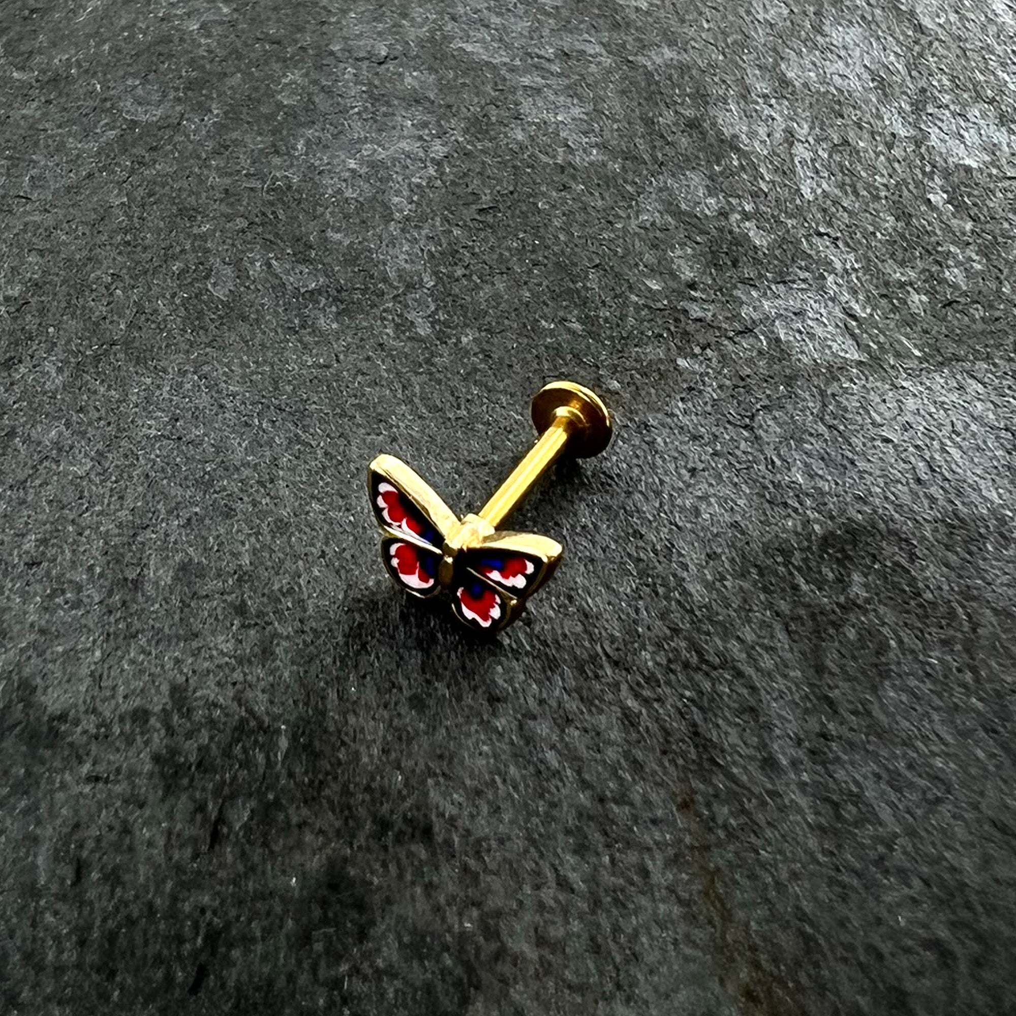 16 Gauge 5/16 Gold Tone Red White Blue Butterfly Labret Monroe Tragus