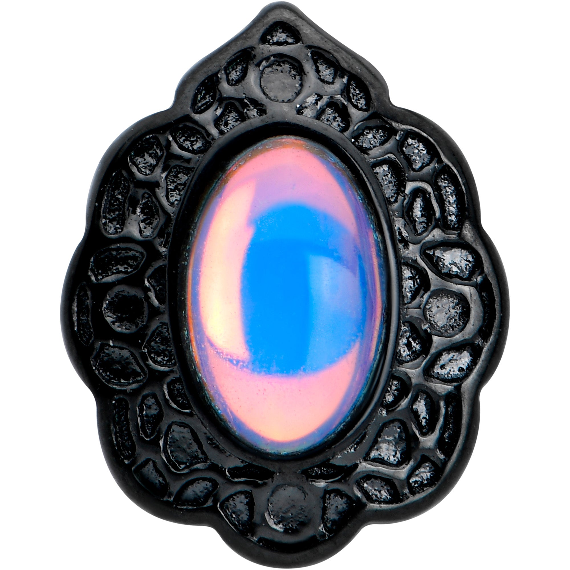 White Tourmaline Black Filigree Fairy Tale Barbell Tongue Ring