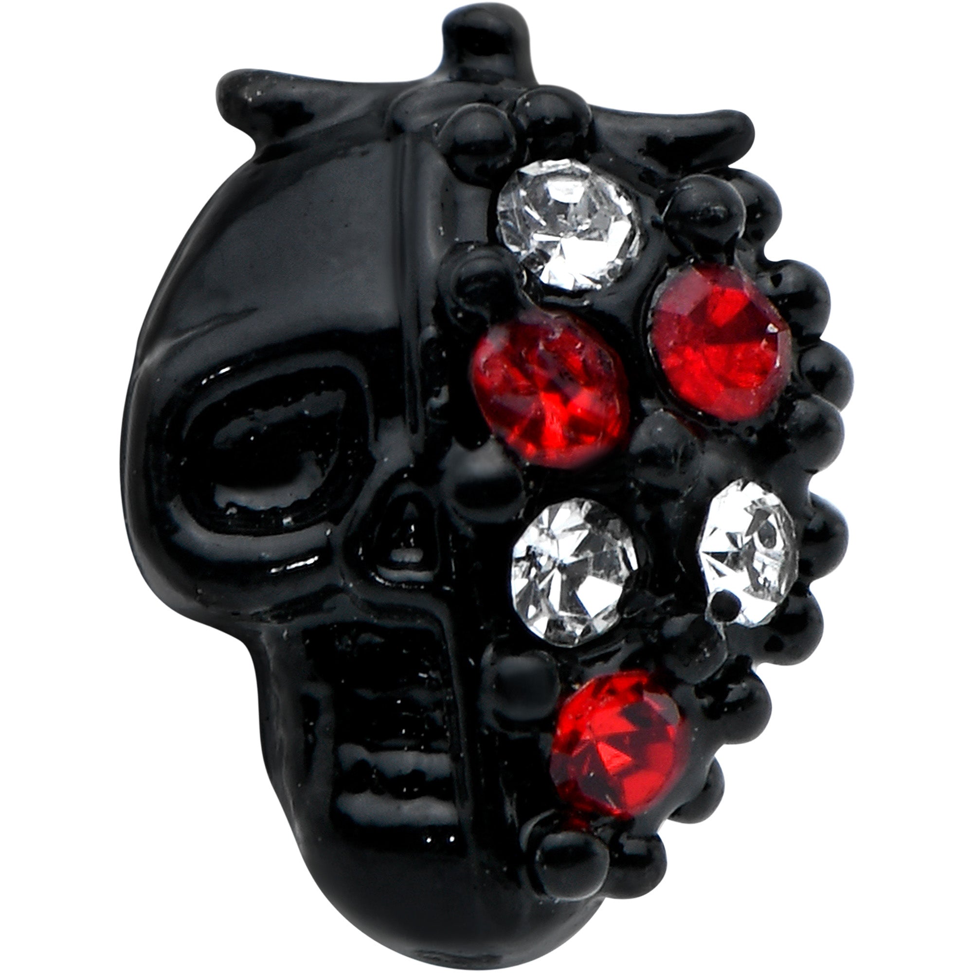 16 Gauge 1/4 Red Clear Gem Black Skull Halloween Cartilage Earring