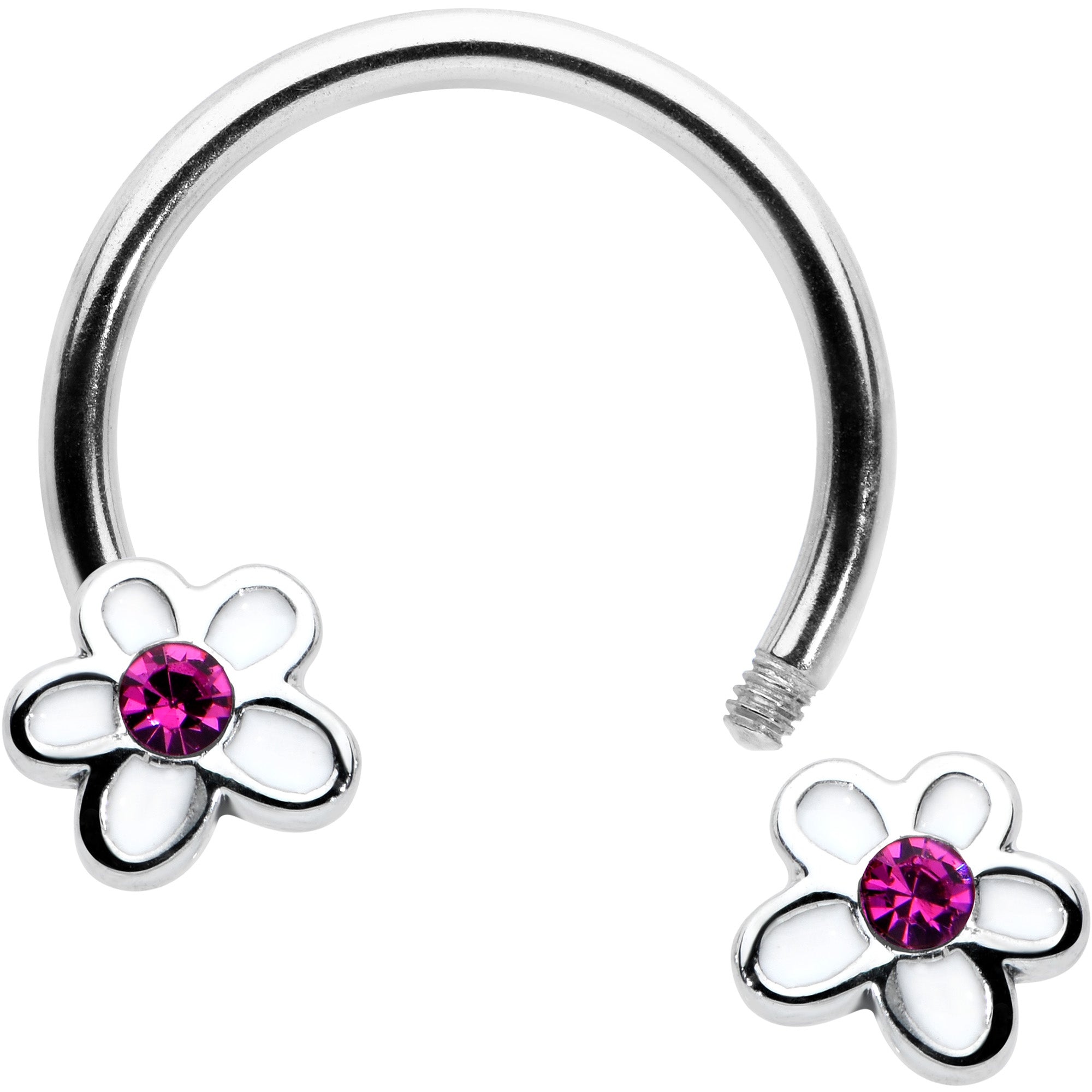 16 Gauge 3/8 Pink Gem Daisy Flowers Horseshoe Circular Barbell