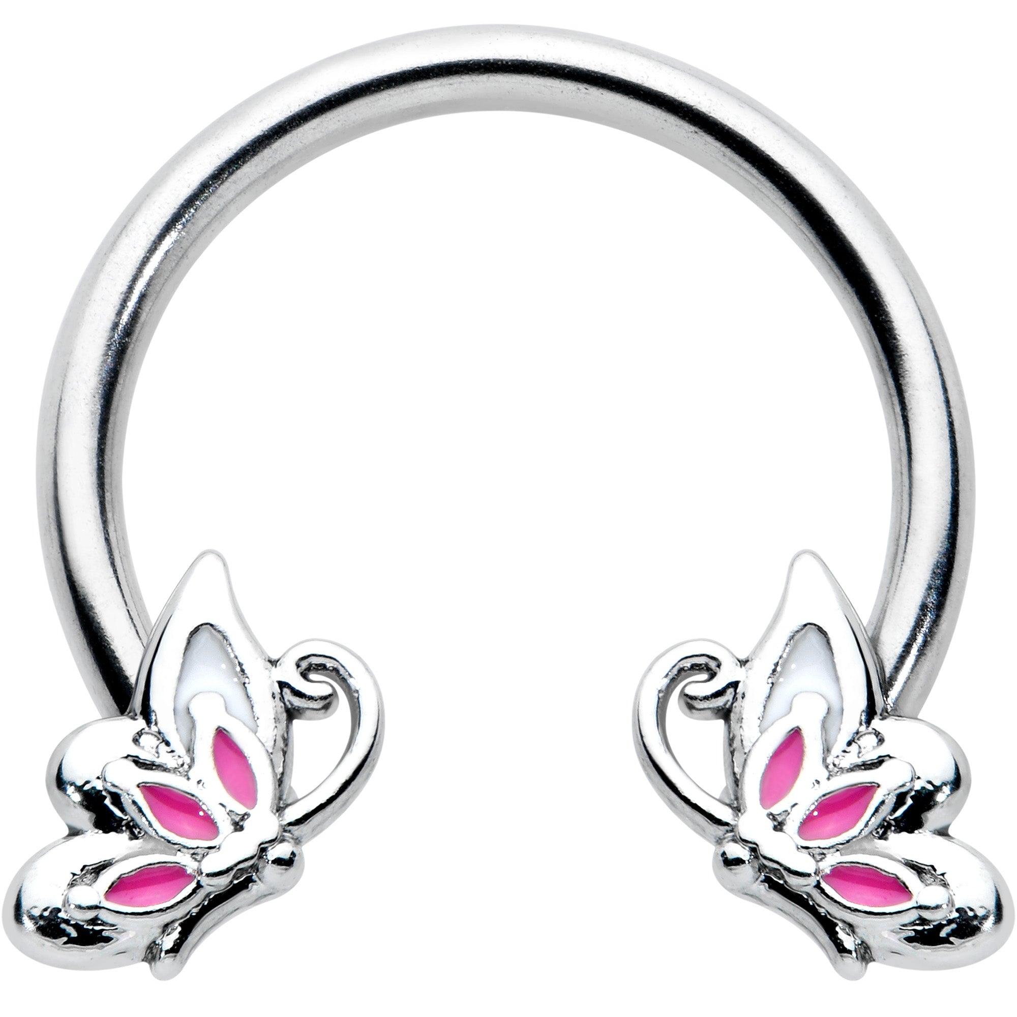 16 Gauge 3/8 Pink Wings Butterfly Horseshoe Circular Barbell