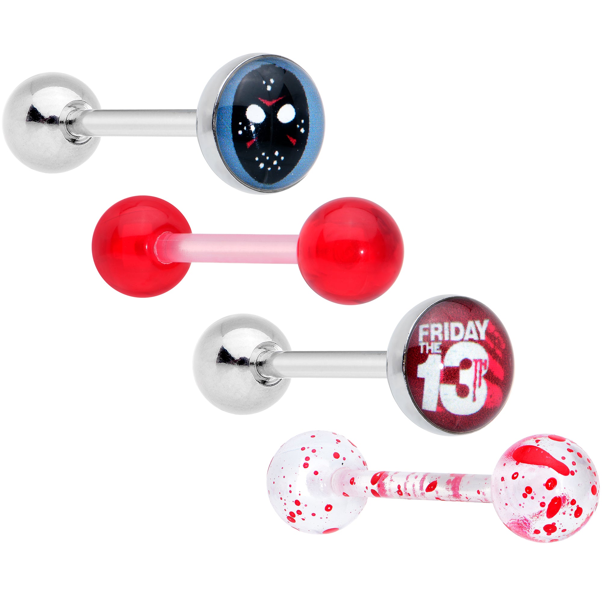 Licensed Friday the 13th Mask Splatter Barbell Tongue Ring Set of 4