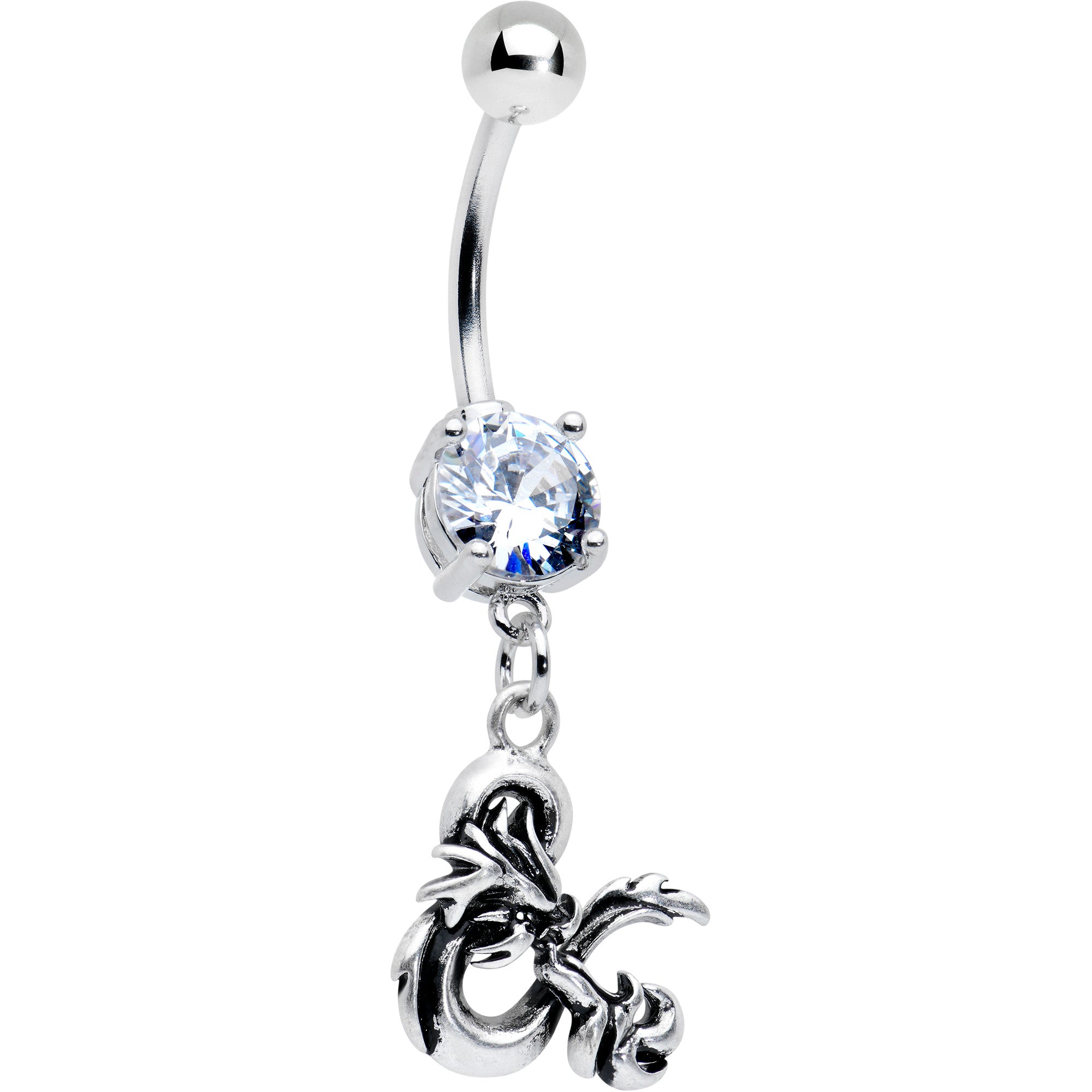 Officially Licensed Dungeons & Dragons Clear CZ Gem Dangle Belly Ring