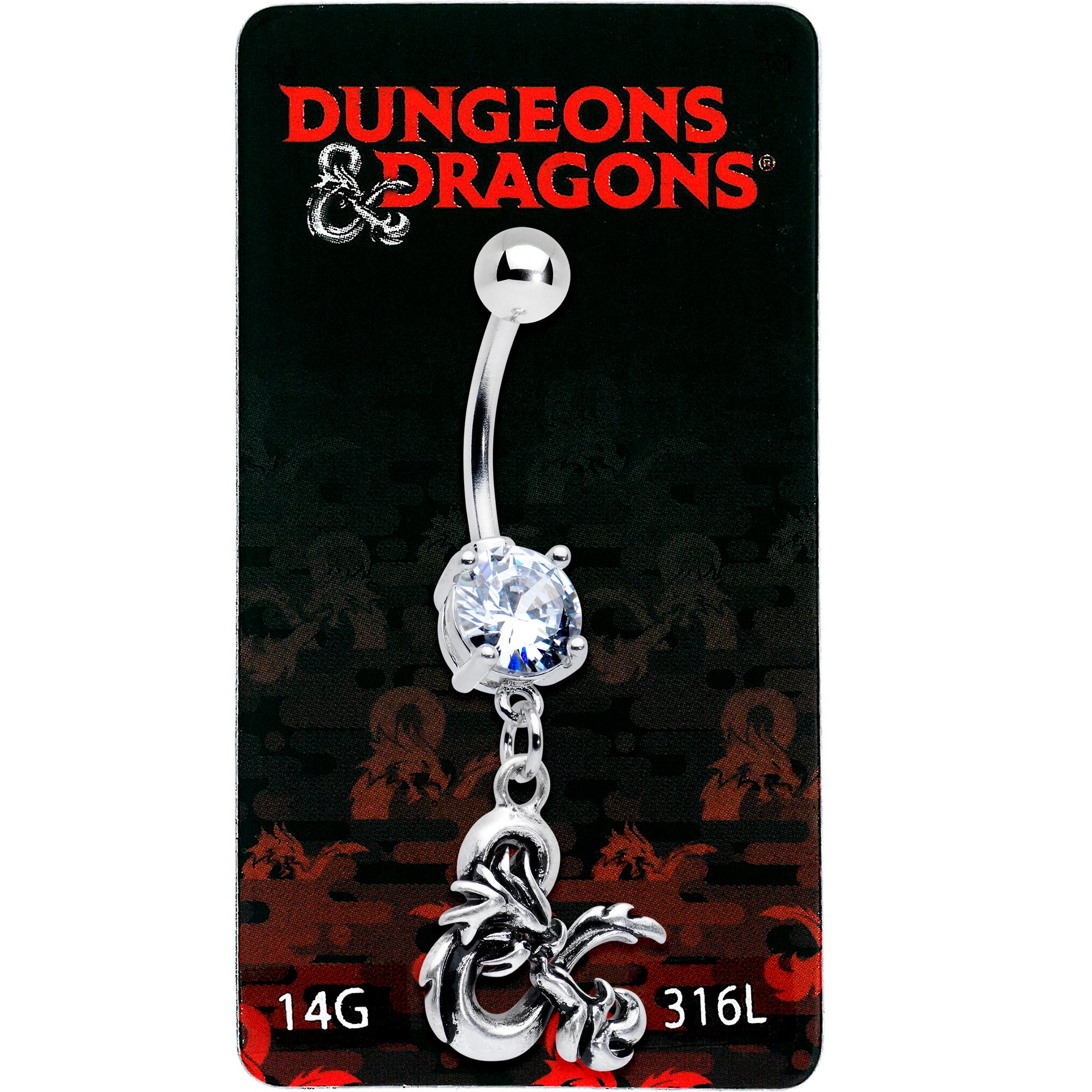 Officially Licensed Dungeons & Dragons Clear CZ Gem Dangle Belly Ring