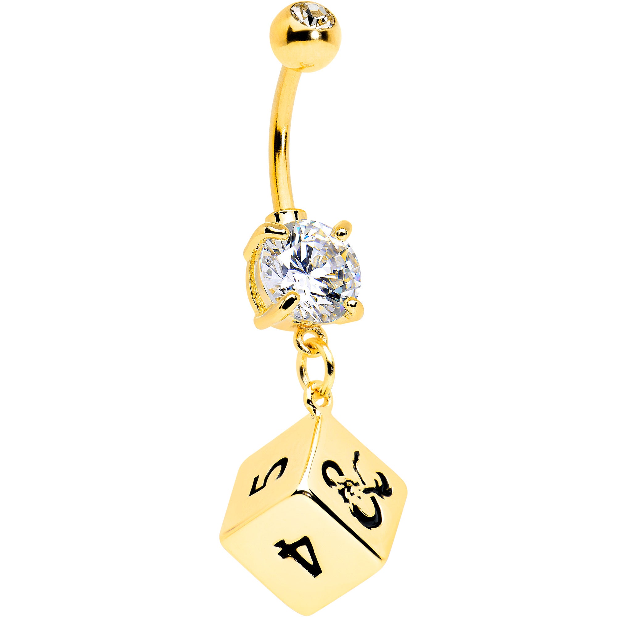 Licensed Dungeons & Dragons Clear CZ Gem Dice Dangle Belly Ring