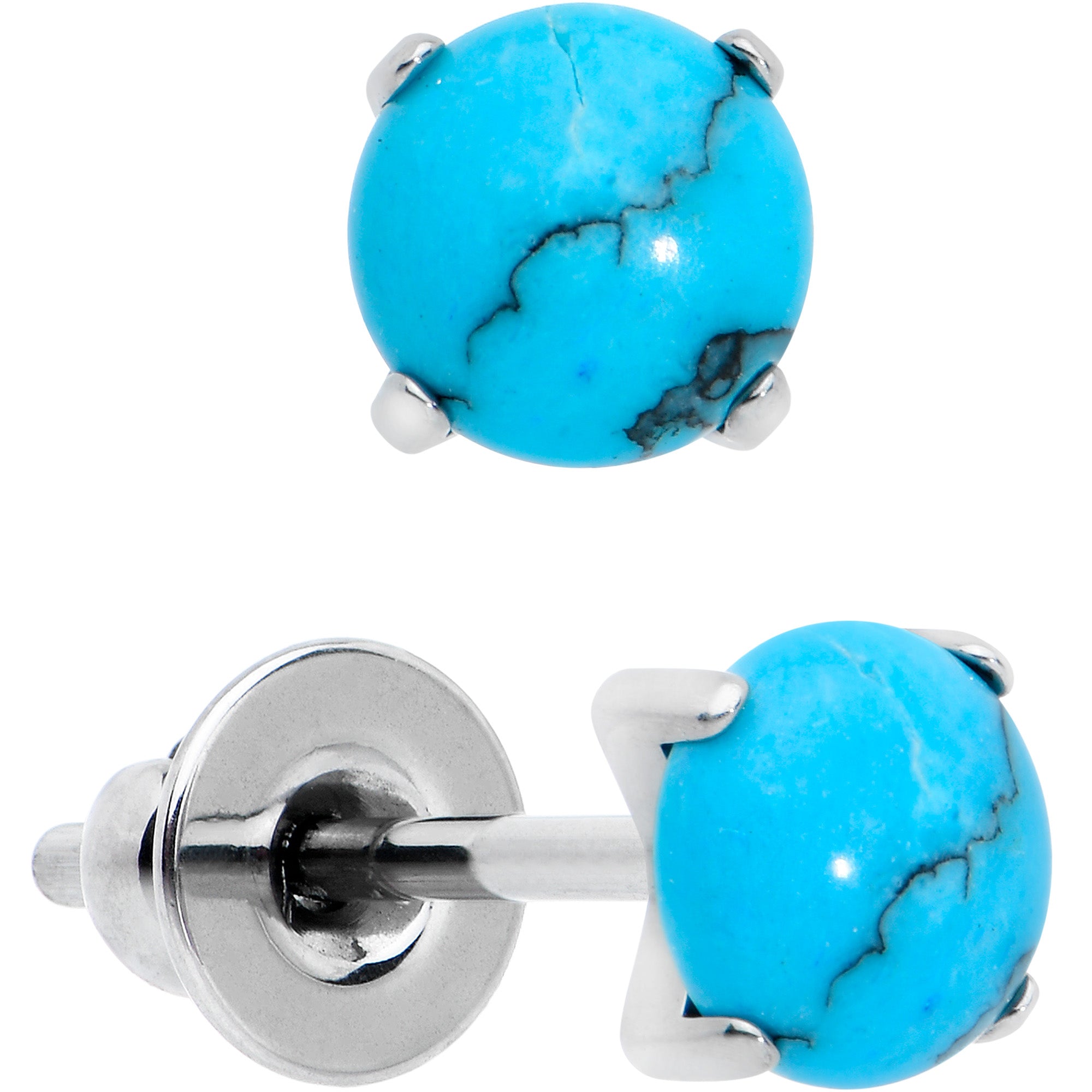 925 Sterling Silver Turquoise Circle Stud Earrings Ladies Men 6mm-7mm –  Sterling Silver Fashion