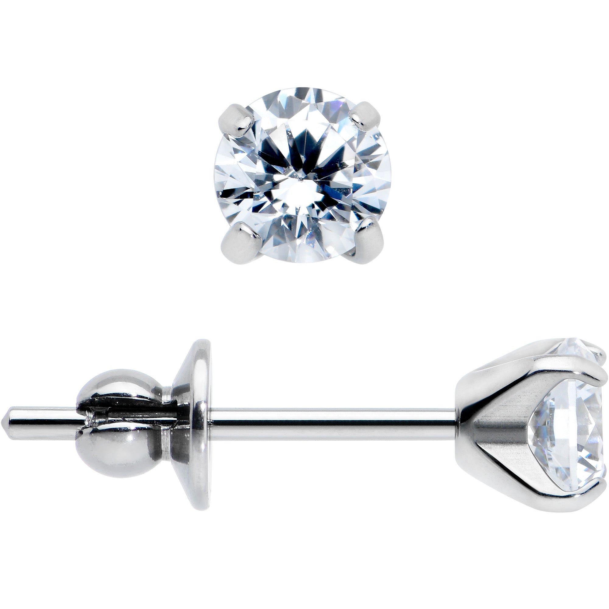 Sterling Silver Quality Small Clear CZ Stud Earrings Vintage