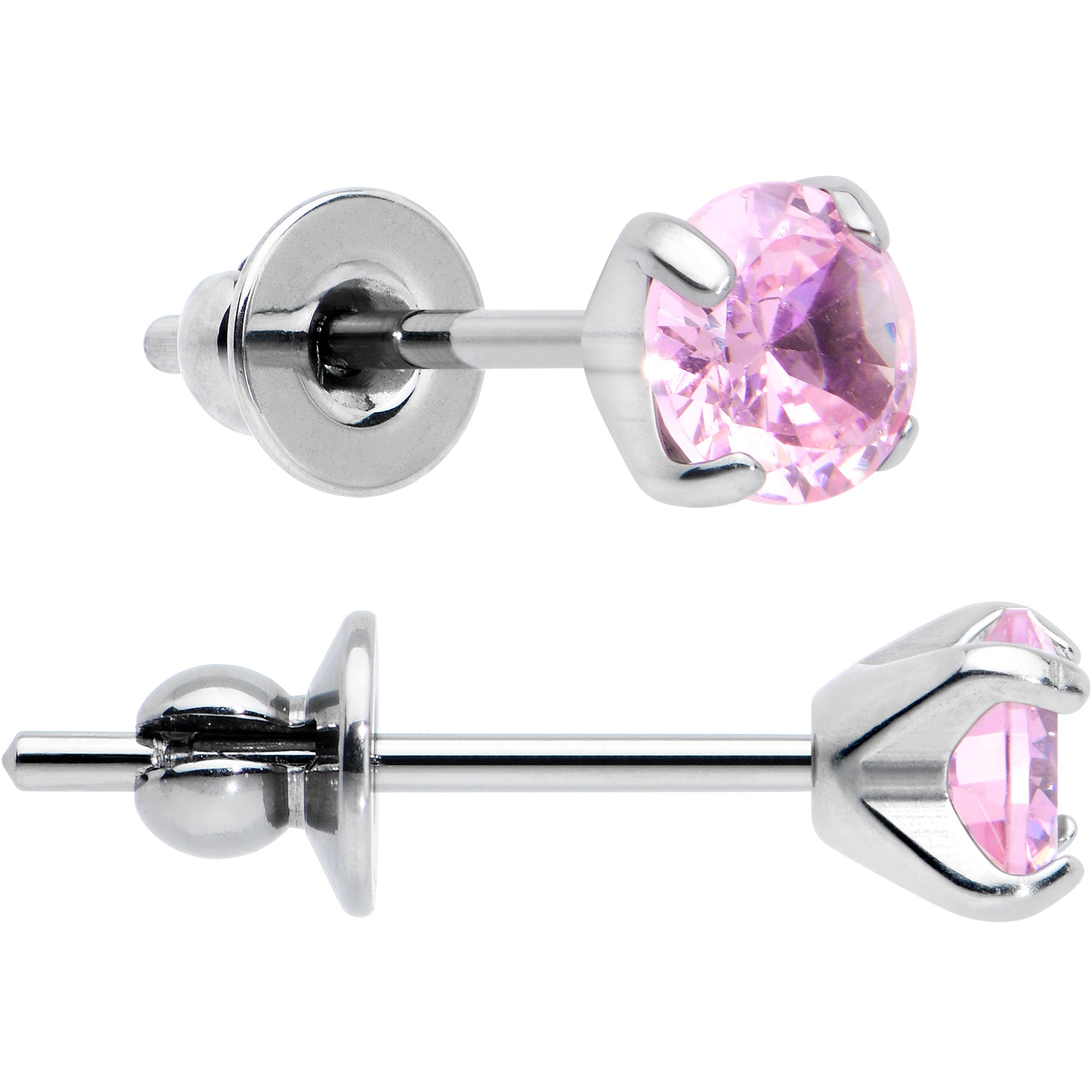 4mm Pink CZ Gem Implant Grade Titanium Stud Earrings