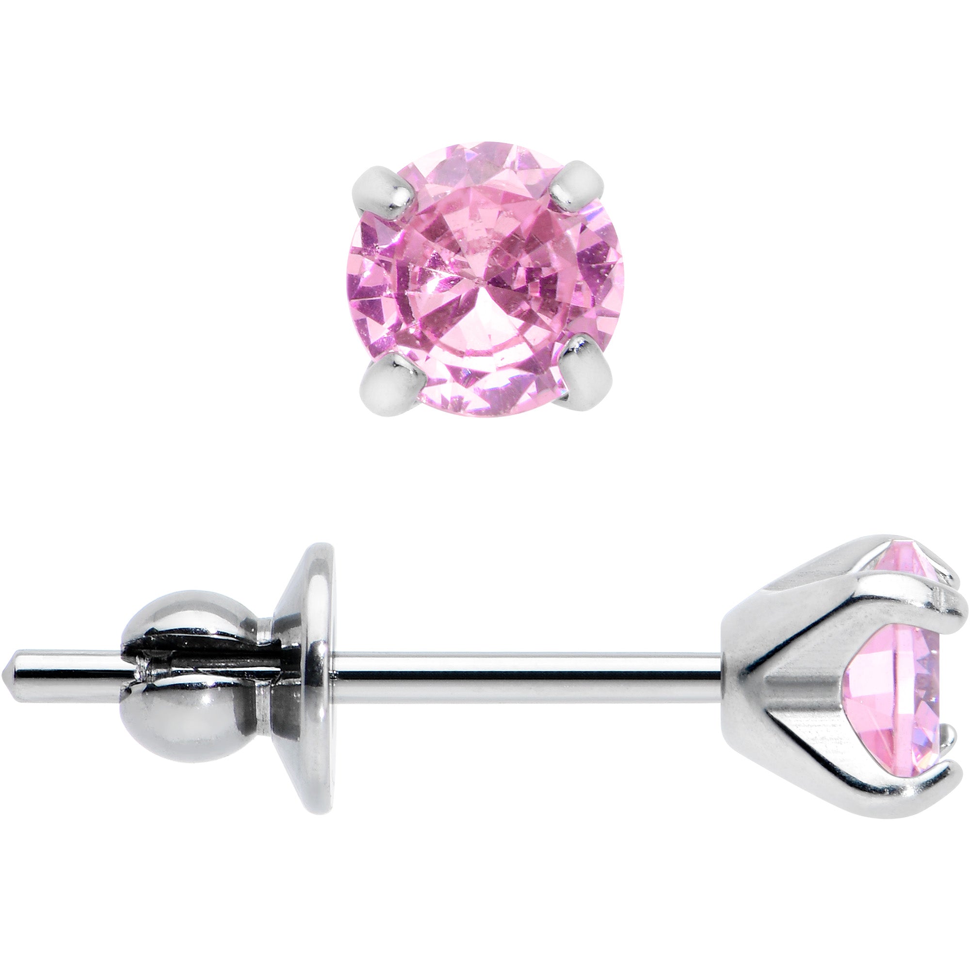 4mm Pink CZ Gem Implant Grade Titanium Stud Earrings