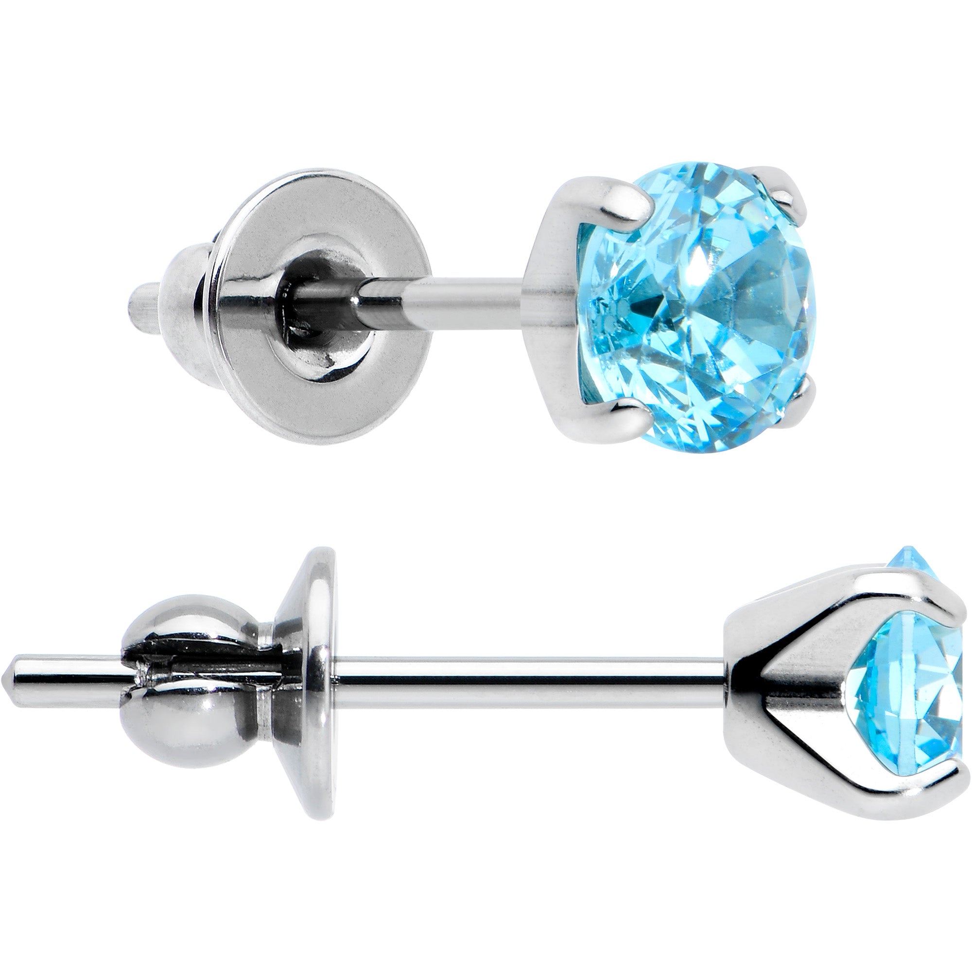 4mm Blue CZ Gem Implant Grade Titanium Stud Earrings