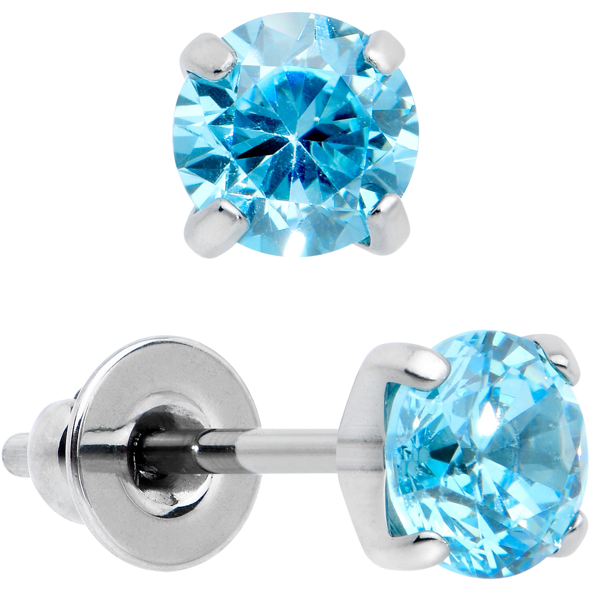 4mm Blue CZ Gem Implant Grade Titanium Stud Earrings