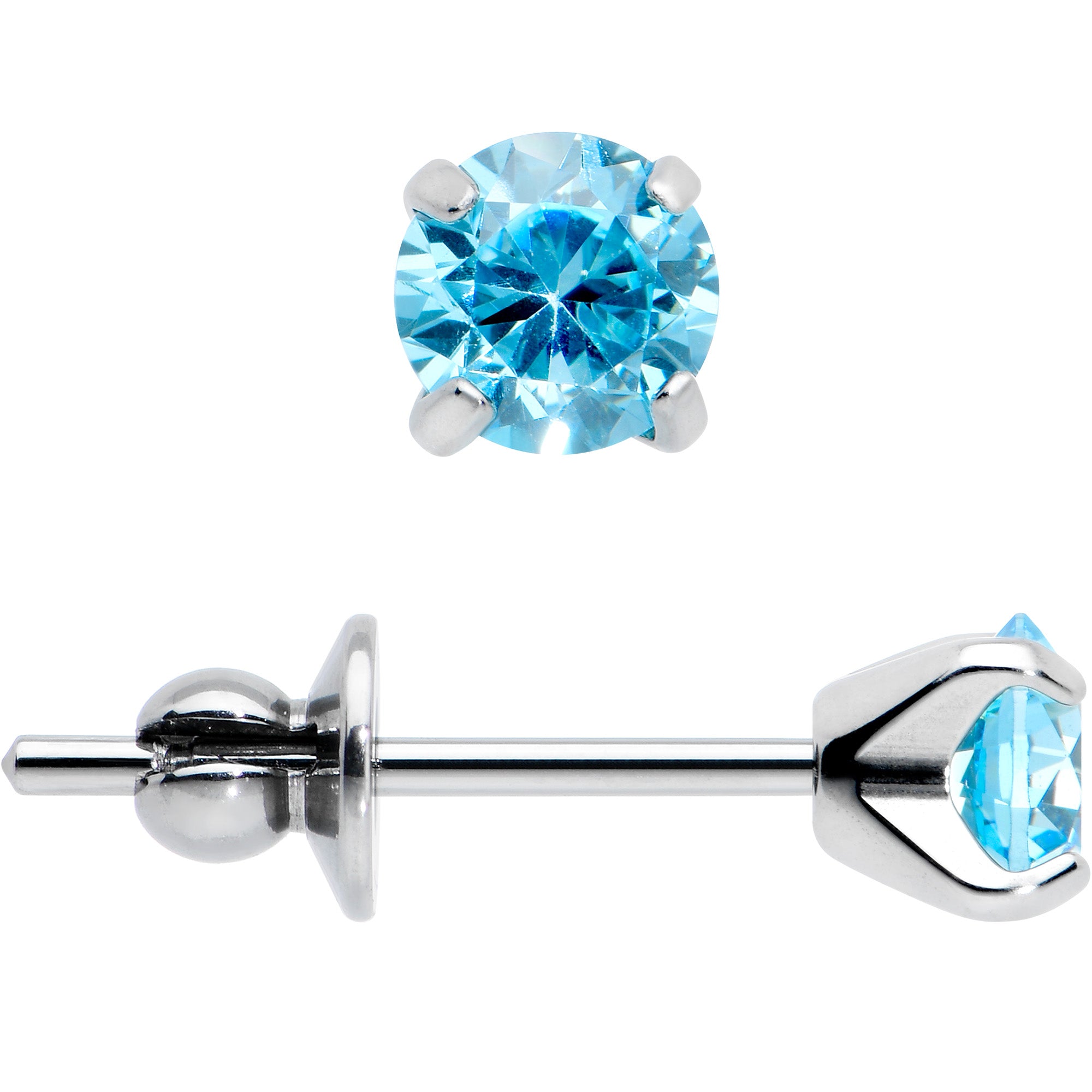 4mm Blue CZ Gem Implant Grade Titanium Stud Earrings