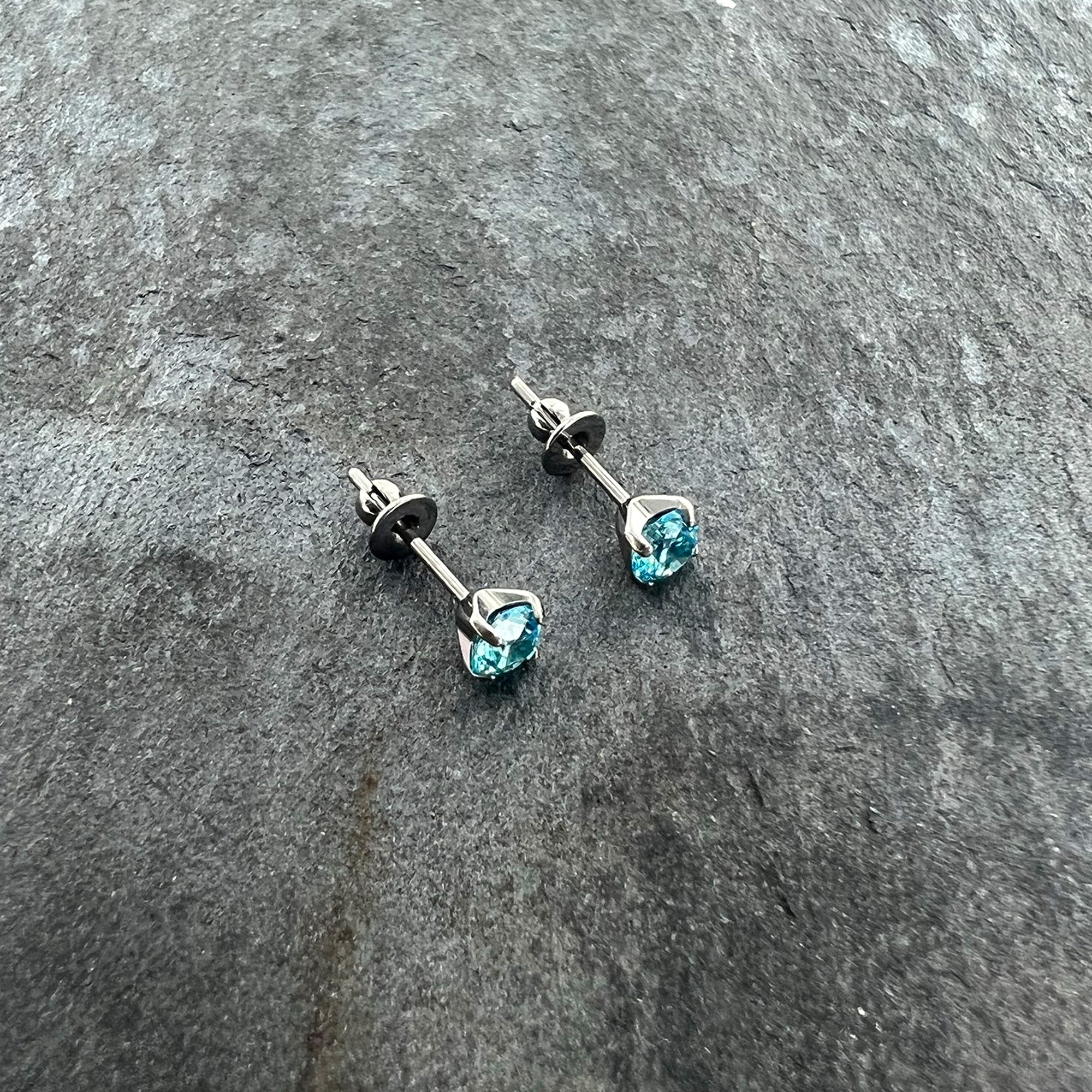 4mm Blue CZ Gem Implant Grade Titanium Stud Earrings