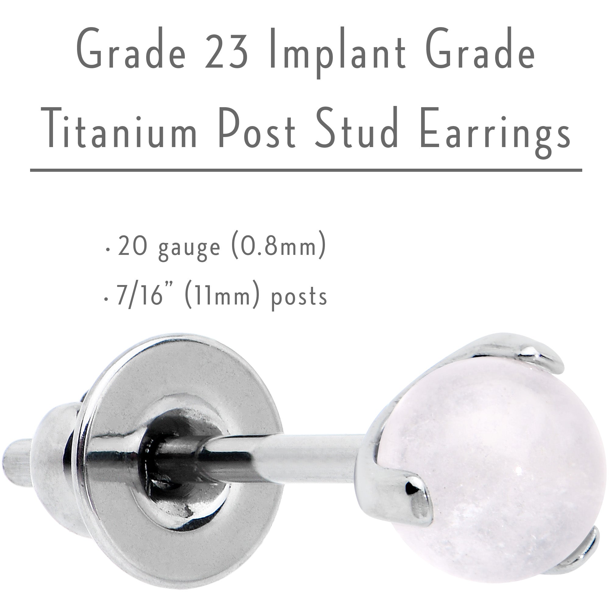 3.5mm Light Rose Quartz Stone Implant Grade Titanium Stud Earrings