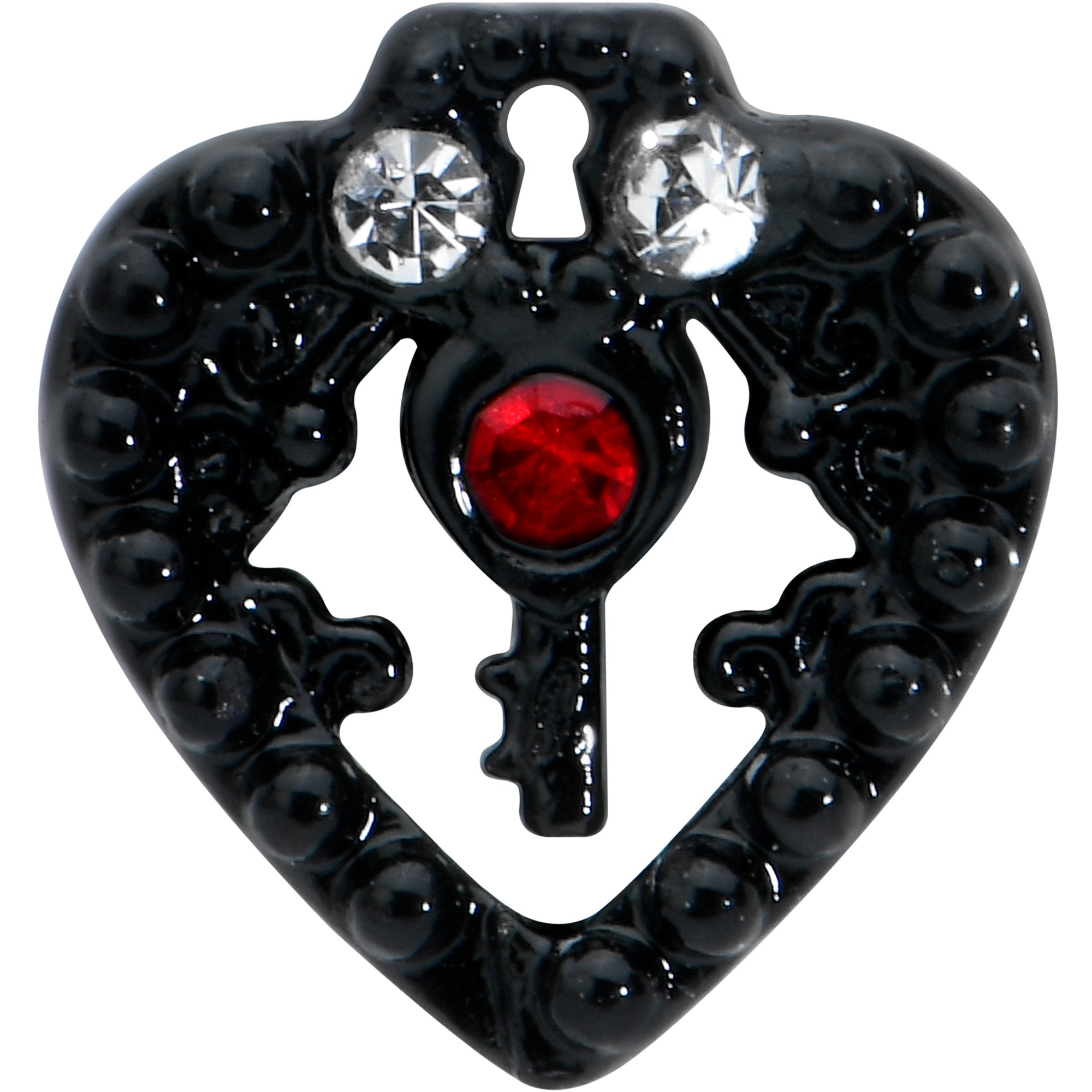 16 Gauge 1/4 Red Clear Gem Black Heart Key Cartilage Tragus Earring