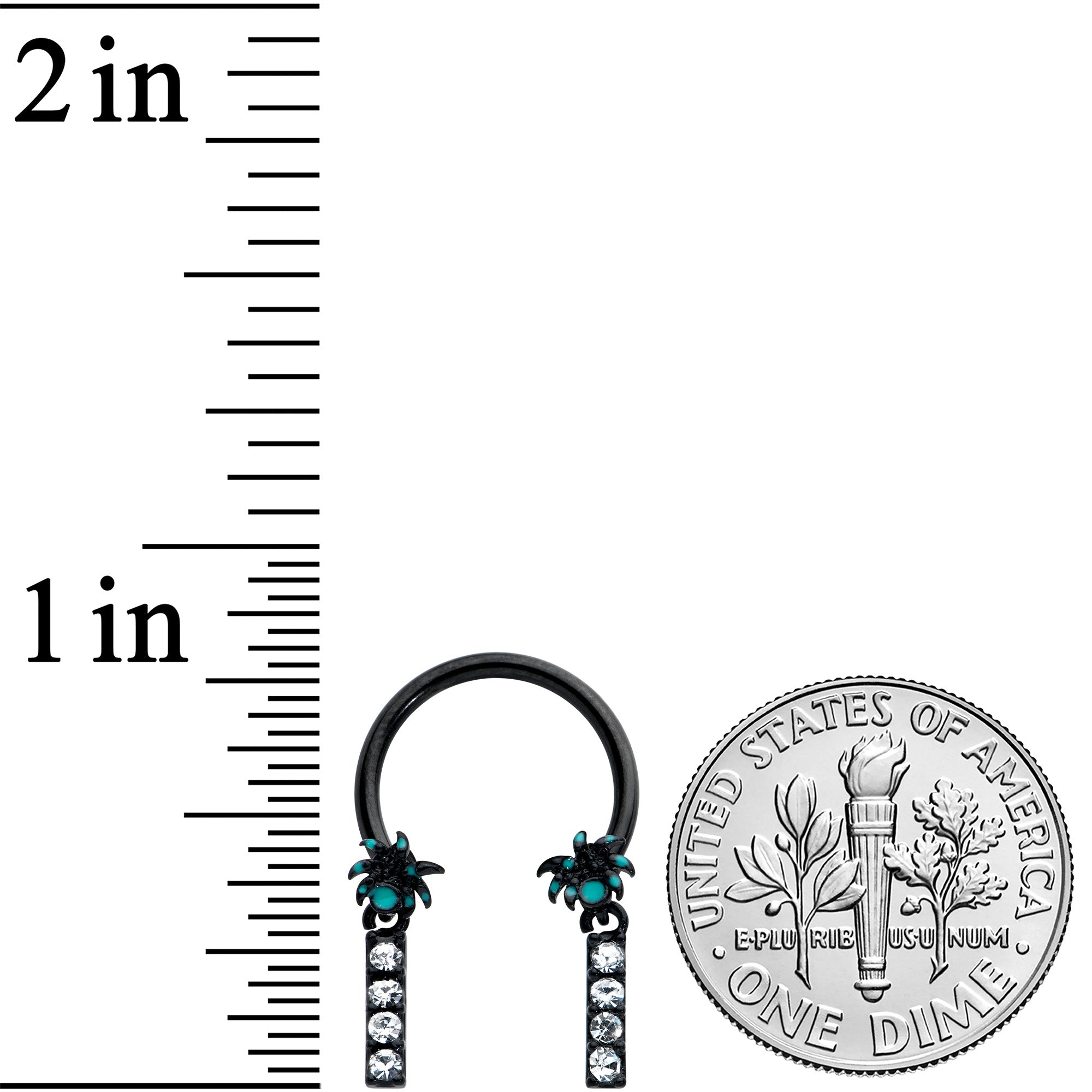 16 Gauge 3/8 Clear Gem Black Night Palm Tree Dangle Horseshoe