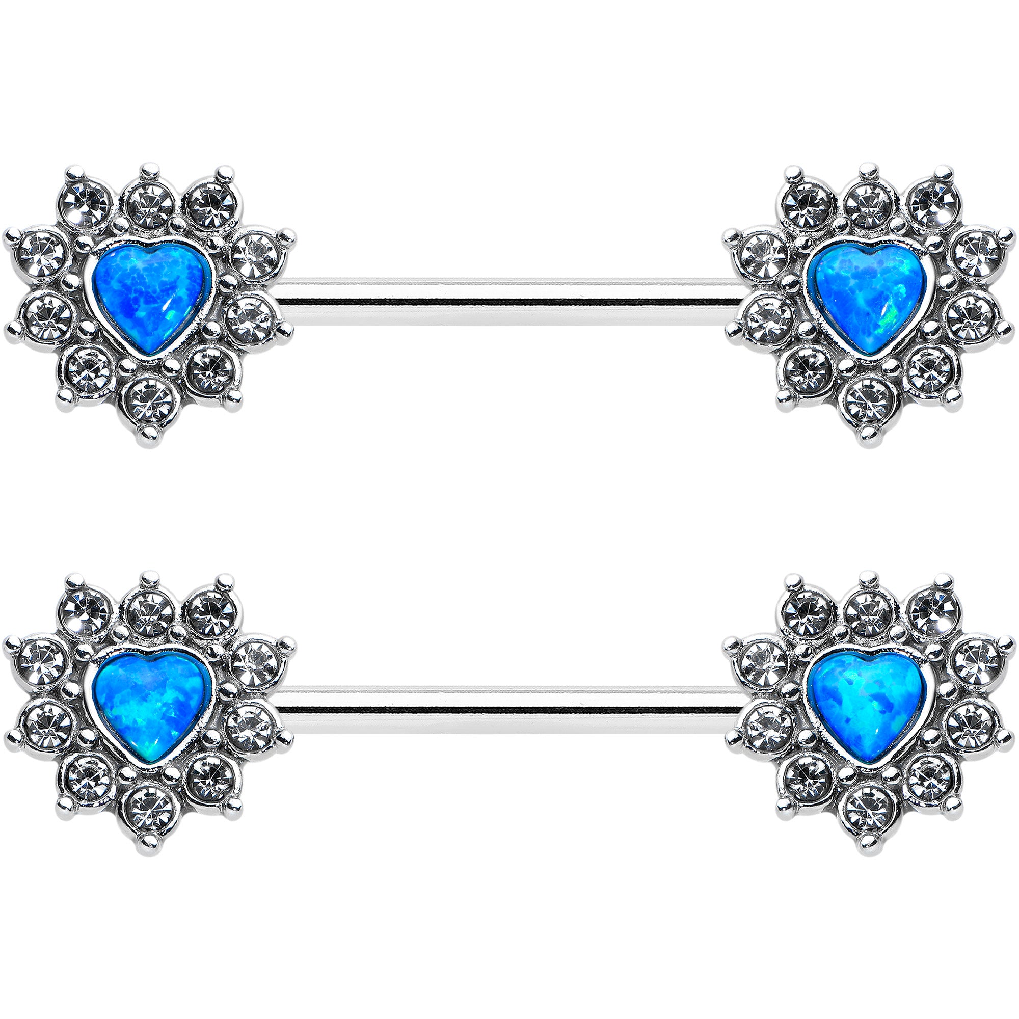 14 Gauge 9/16 Blue Synthetic Opal Sun Heart Nipple Ring Set