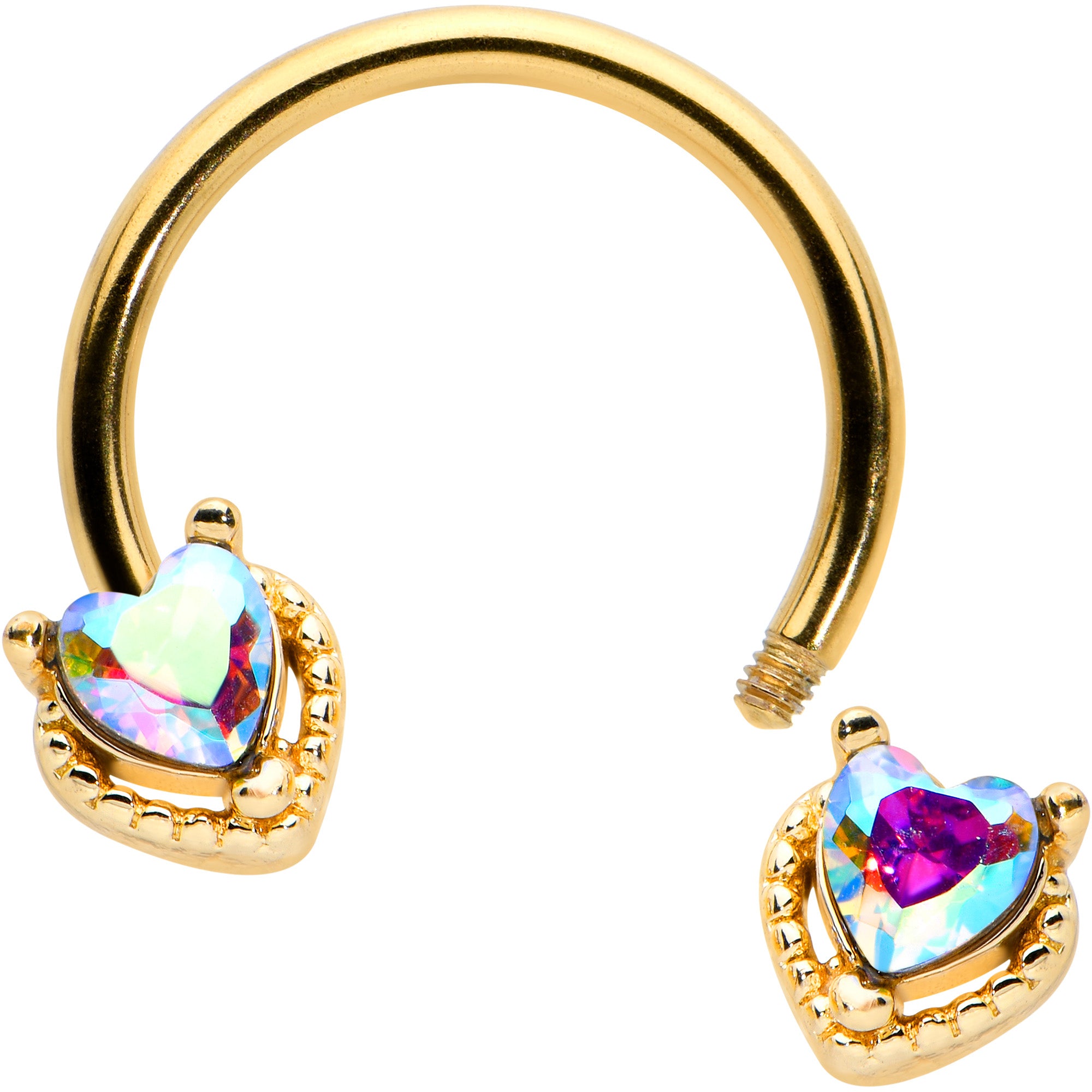 20 Gauge 1/4 Aurora Gem Gold Tone Rococo Heart L Shape Nose Ring