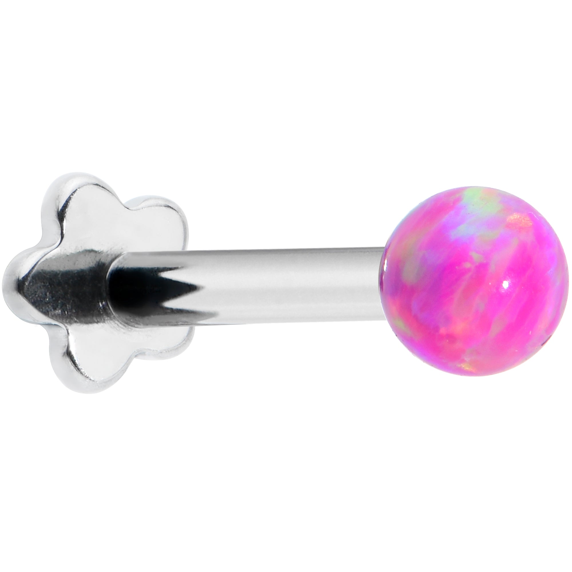 16 Gauge 5/16 Pink Synthetic Opal Titanium Threadless Flower Labret