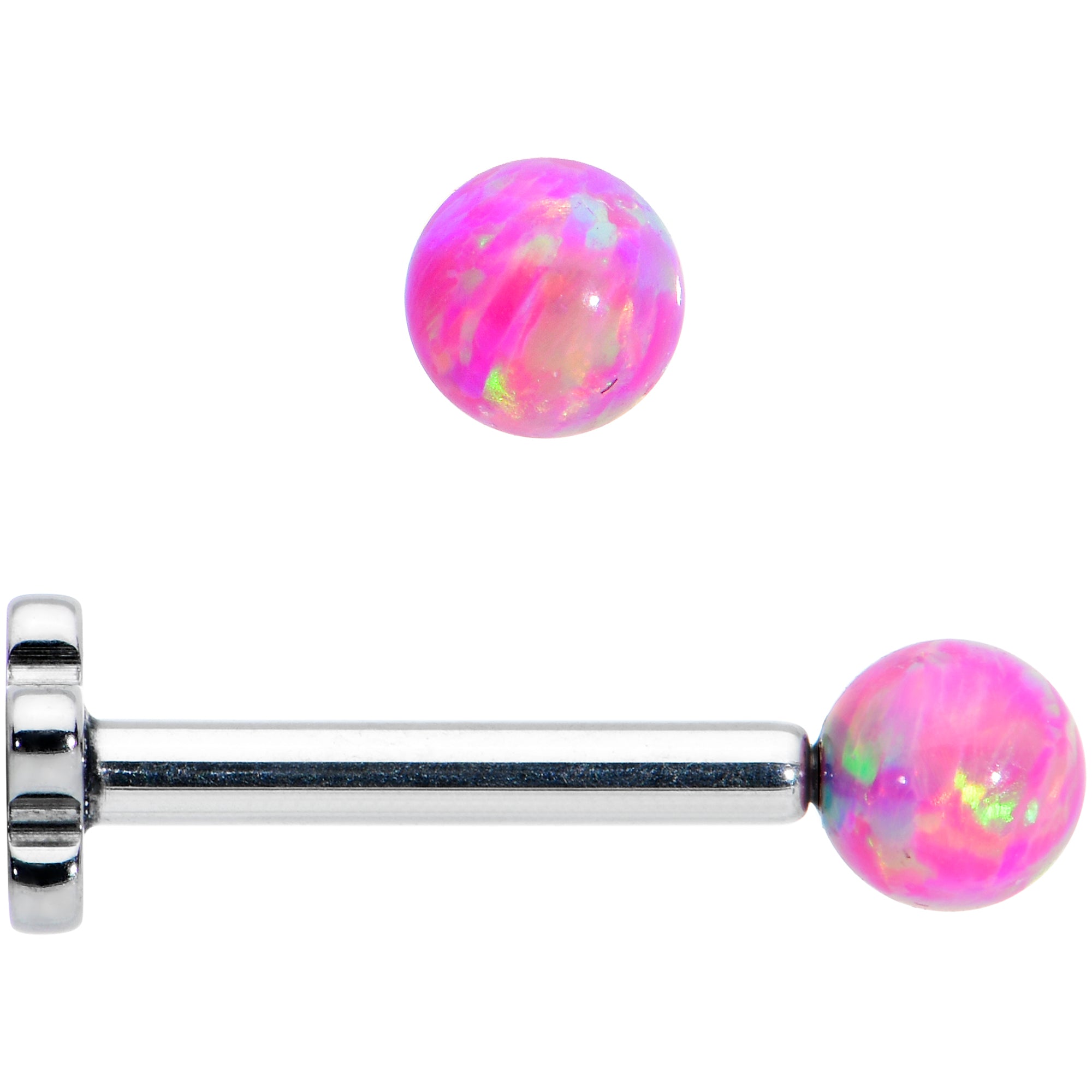 16 Gauge 5/16 Pink Synthetic Opal Titanium Threadless Flower Labret