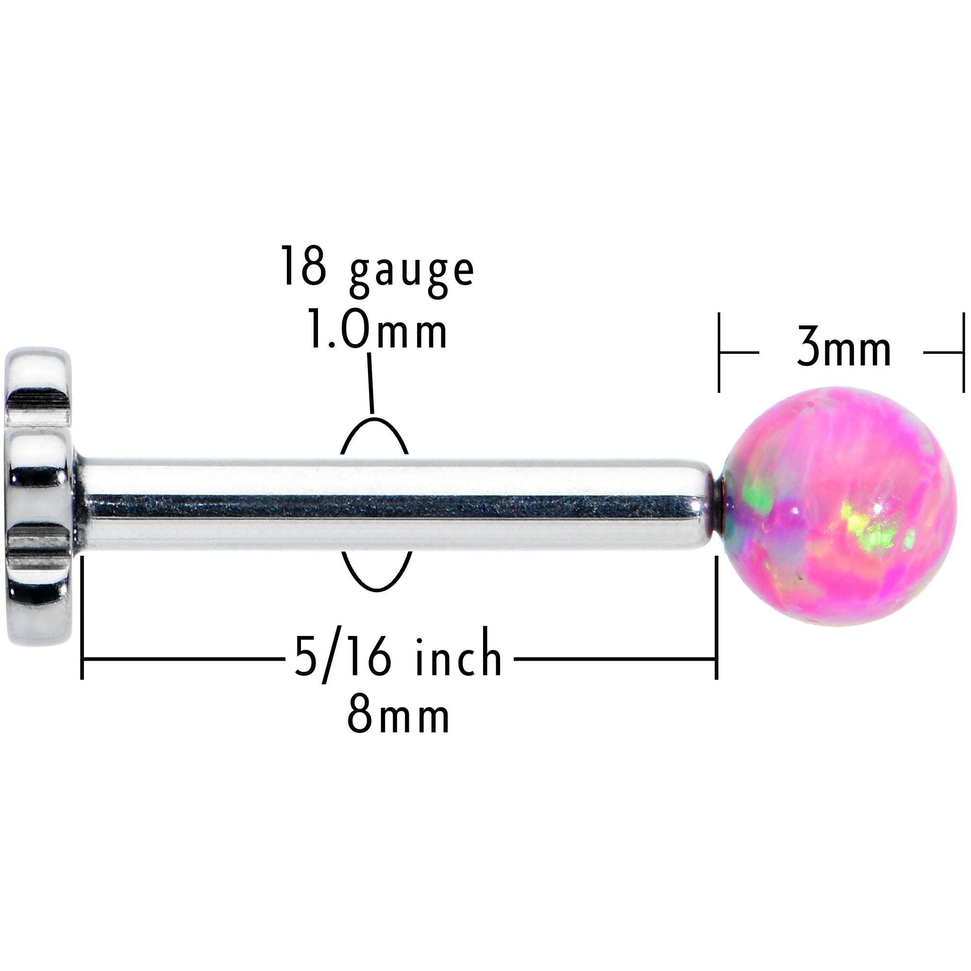 16 Gauge 5/16 Pink Synthetic Opal Titanium Threadless Flower Labret