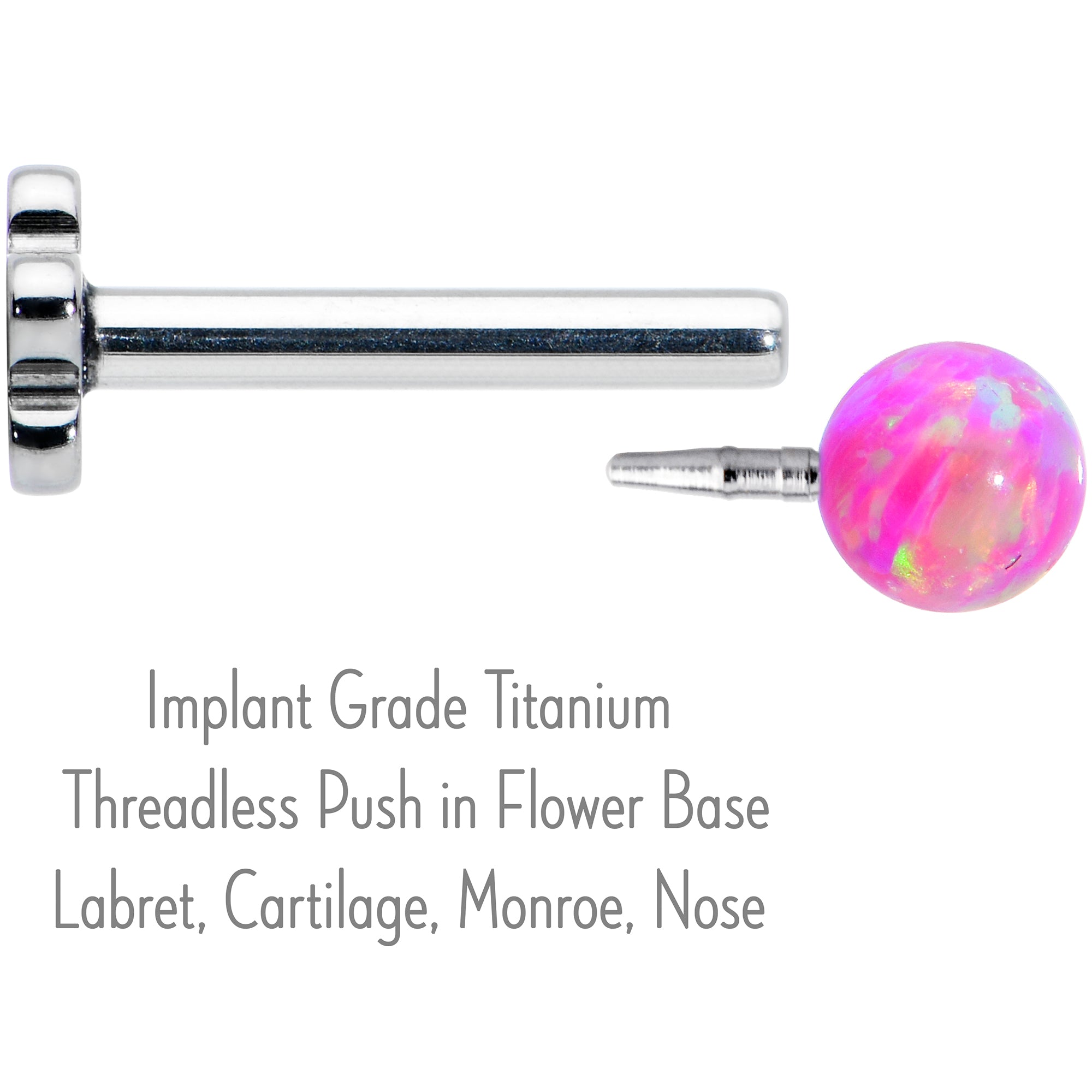 16 Gauge 5/16 Pink Synthetic Opal Titanium Threadless Flower Labret