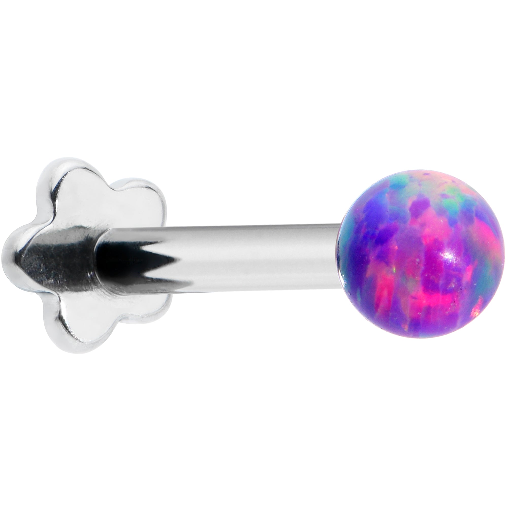 16 Gauge 5/16 Purple Synthetic Opal Titanium Threadless Flower Labret