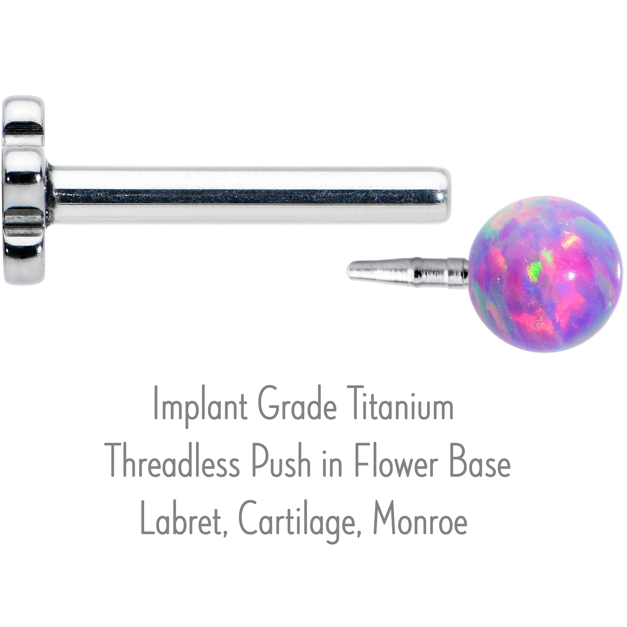 16 Gauge 5/16 Purple Synthetic Opal Titanium Threadless Flower Labret