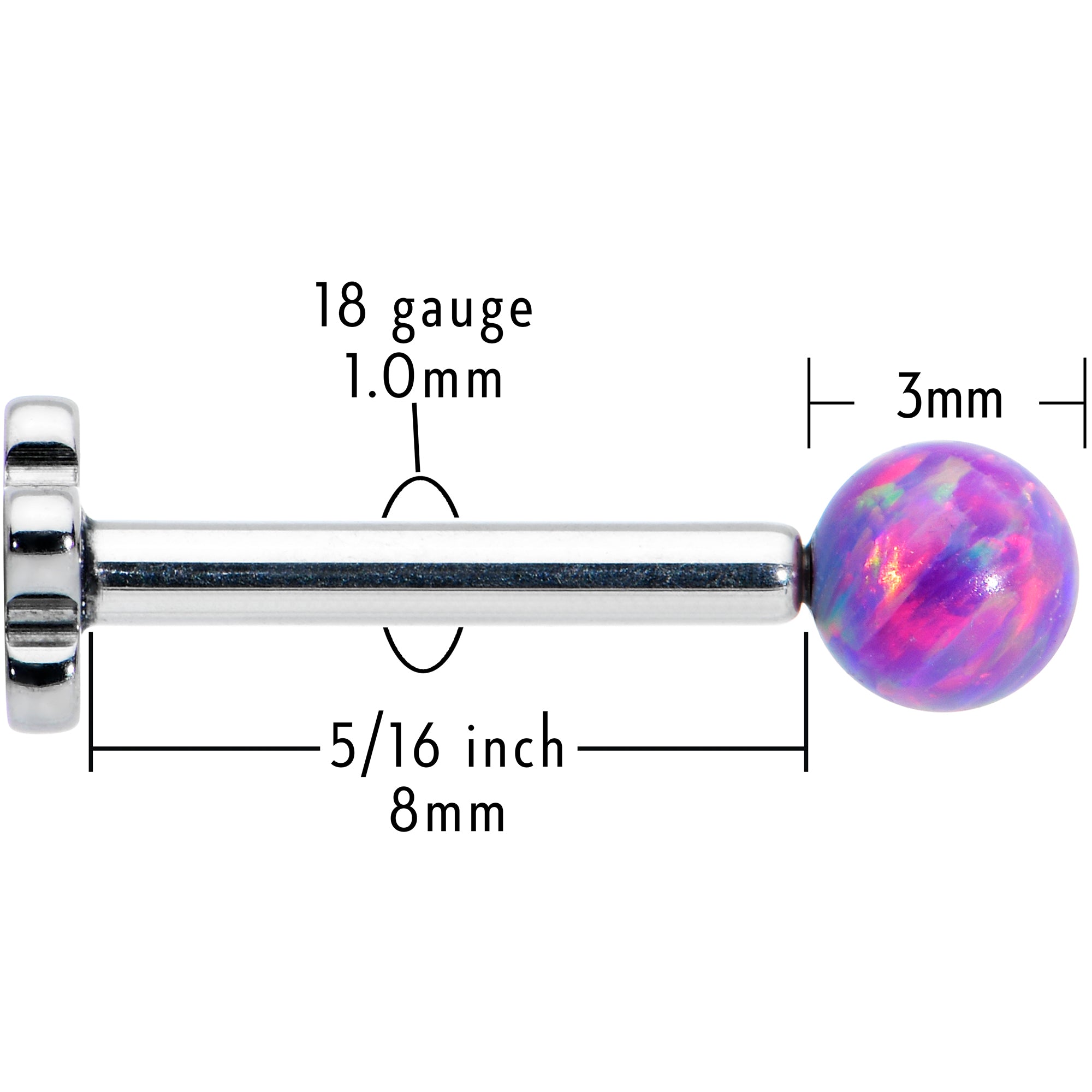 16 Gauge 5/16 Purple Synthetic Opal Titanium Threadless Flower Labret