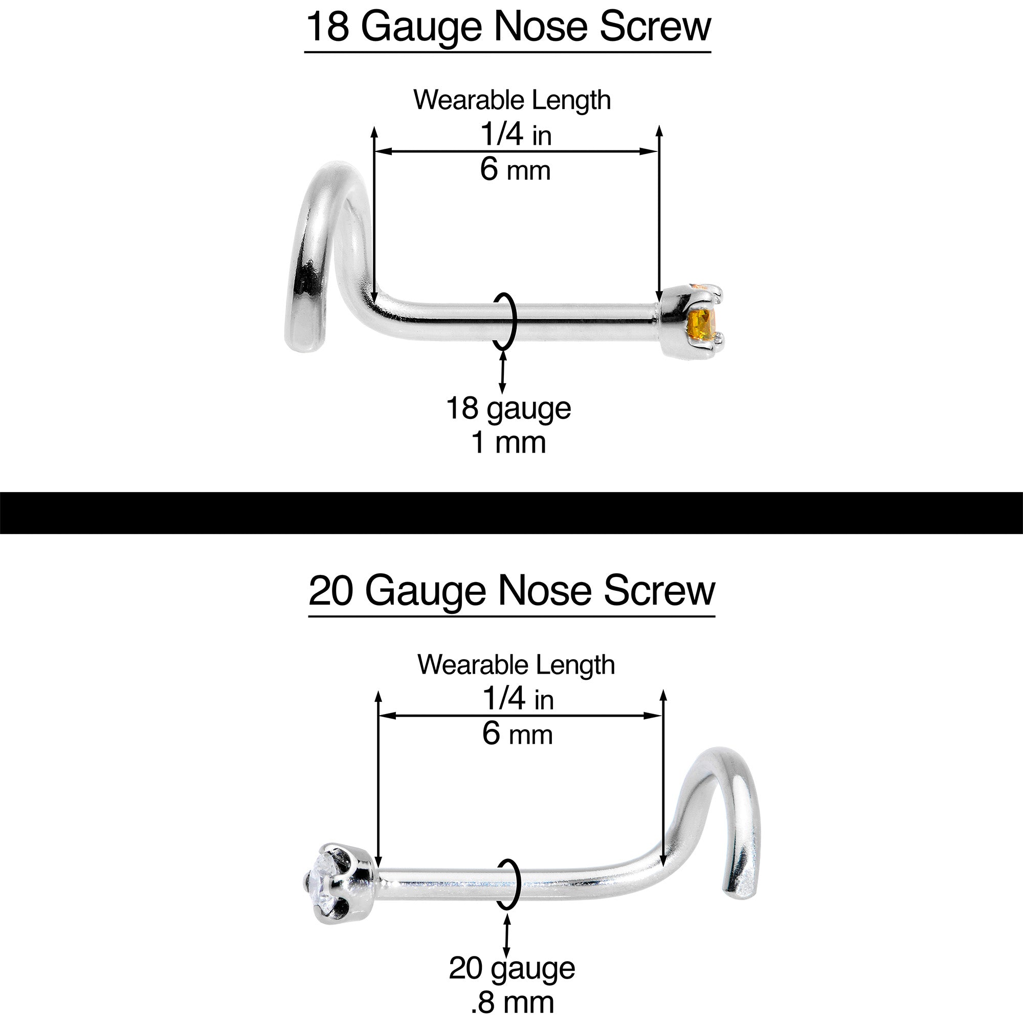 18 Gauge 1/4 White Synth Opal G23 Titanium Threadless Left Nose Screw