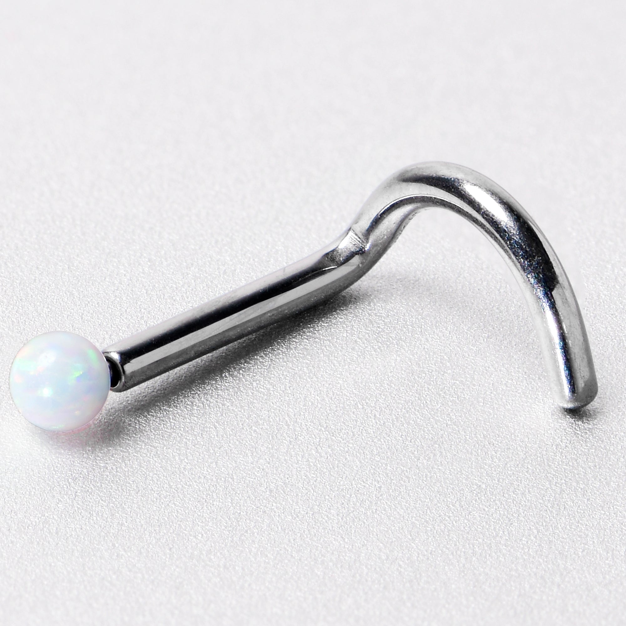 18 Gauge 1/4 White Synth Opal G23 Titanium Threadless Left Nose Screw