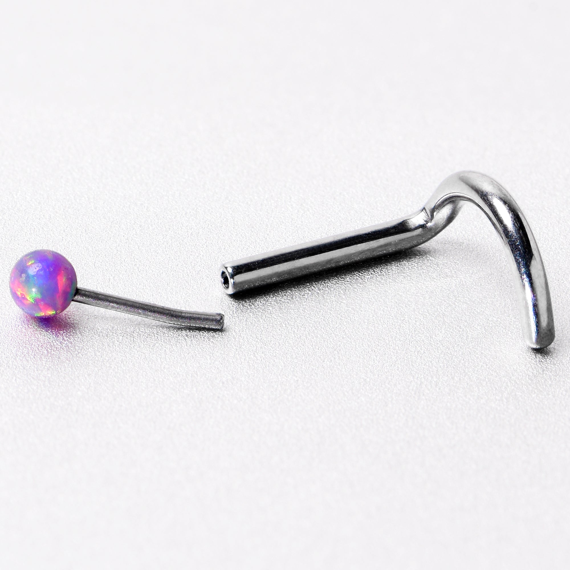 18 Gauge 1/4 Purple Synth Opal G23 Titanium Threadless Left Nose Screw