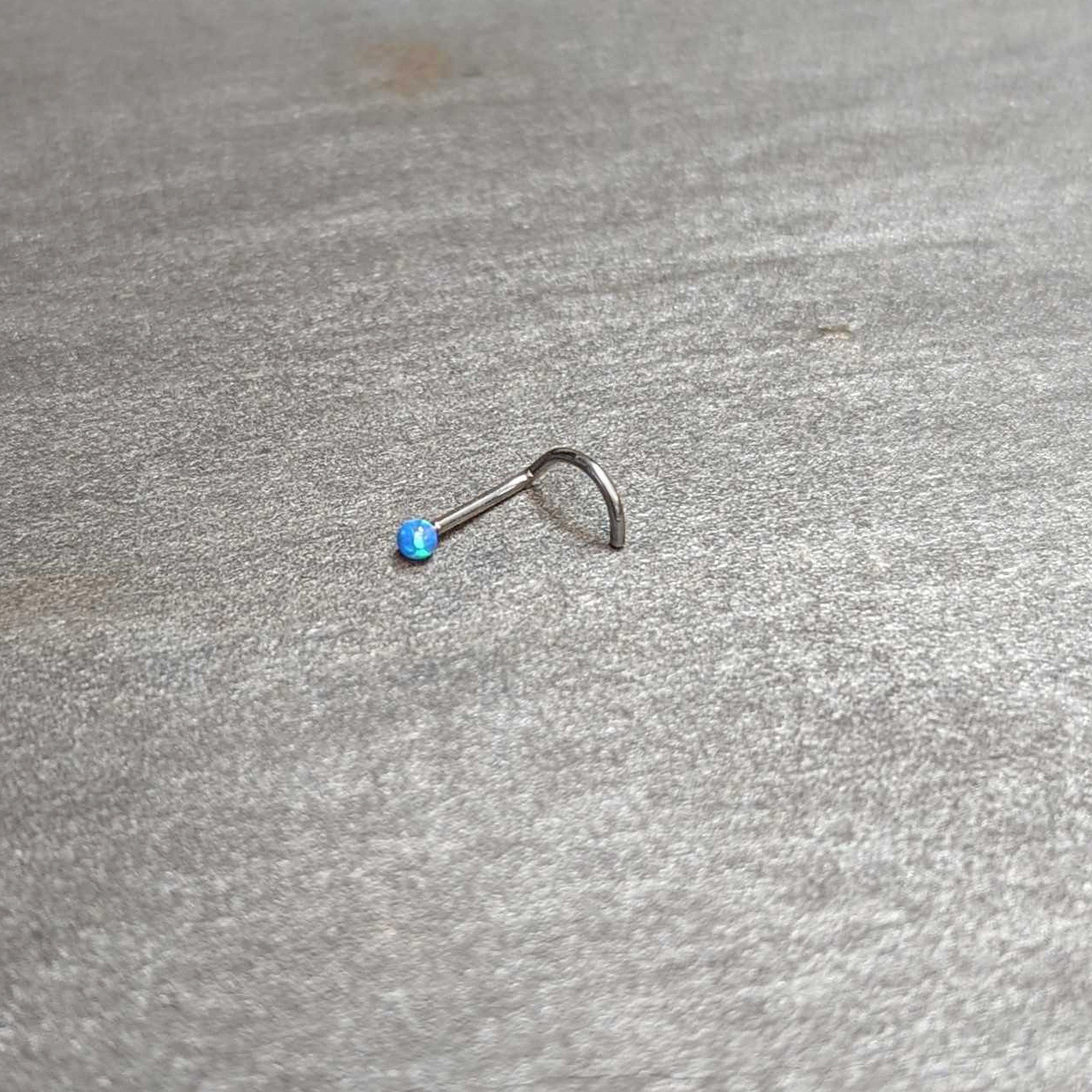 20 Gauge 1/4 Blue Synth Opal G23 Titanium Threadless Left Nose Screw