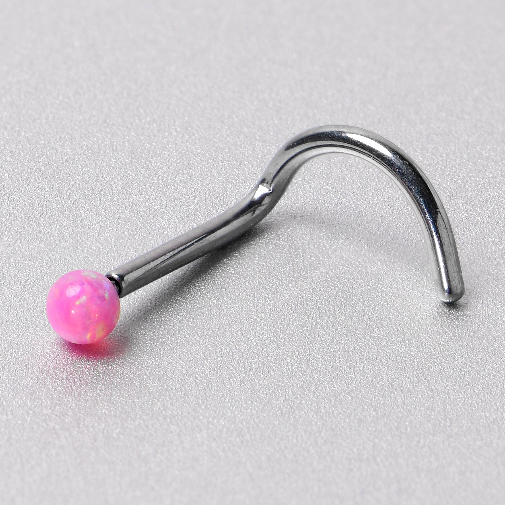 20 Gauge 1/4 Pink Synth Opal G23 Titanium Threadless Left Nose Screw