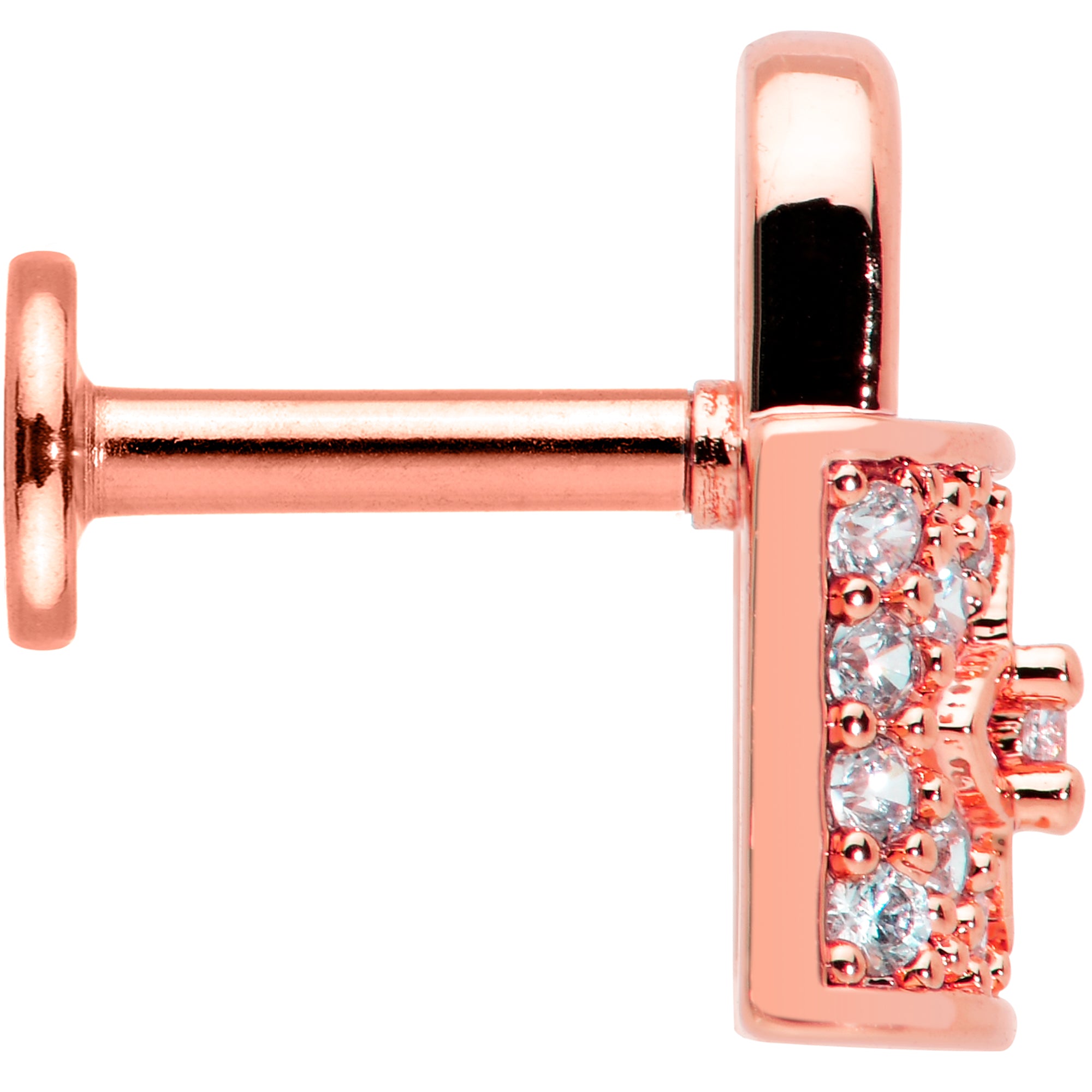 16 Gauge 1/4 Clear CZ Gem Rose Gold Tone Lock It Up Labret