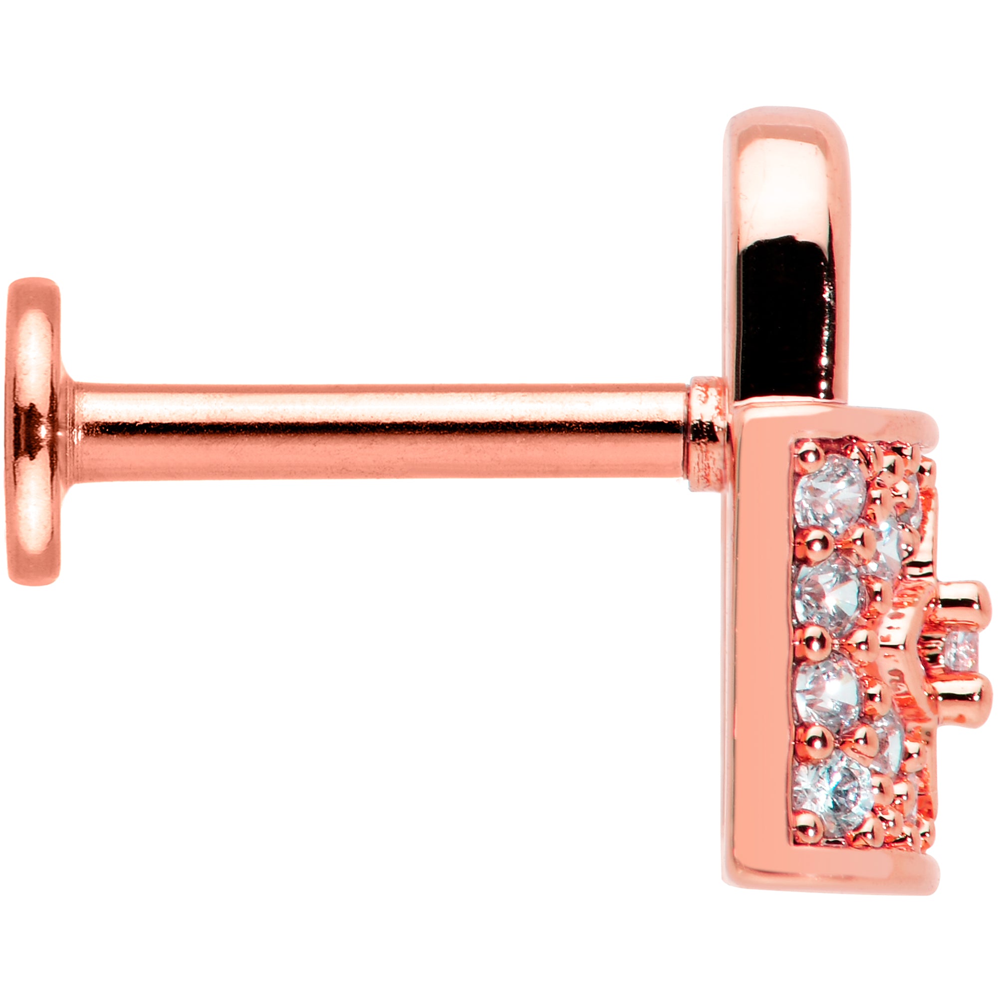 16 Gauge 5/16 Clear CZ Gem Rose Gold Tone Lock It Up Labret Tragus