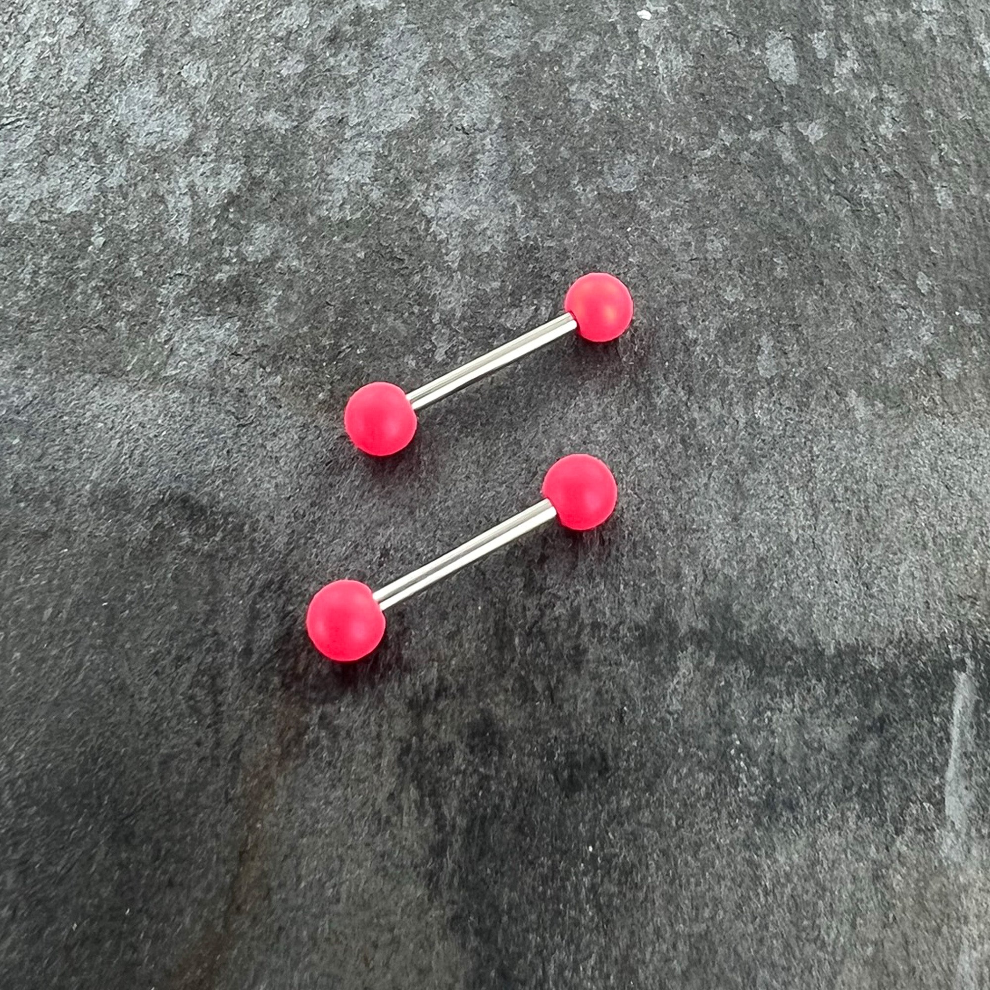 14 Gauge 9/16 Matte Pink Aurora Barbell Nipple Ring Set