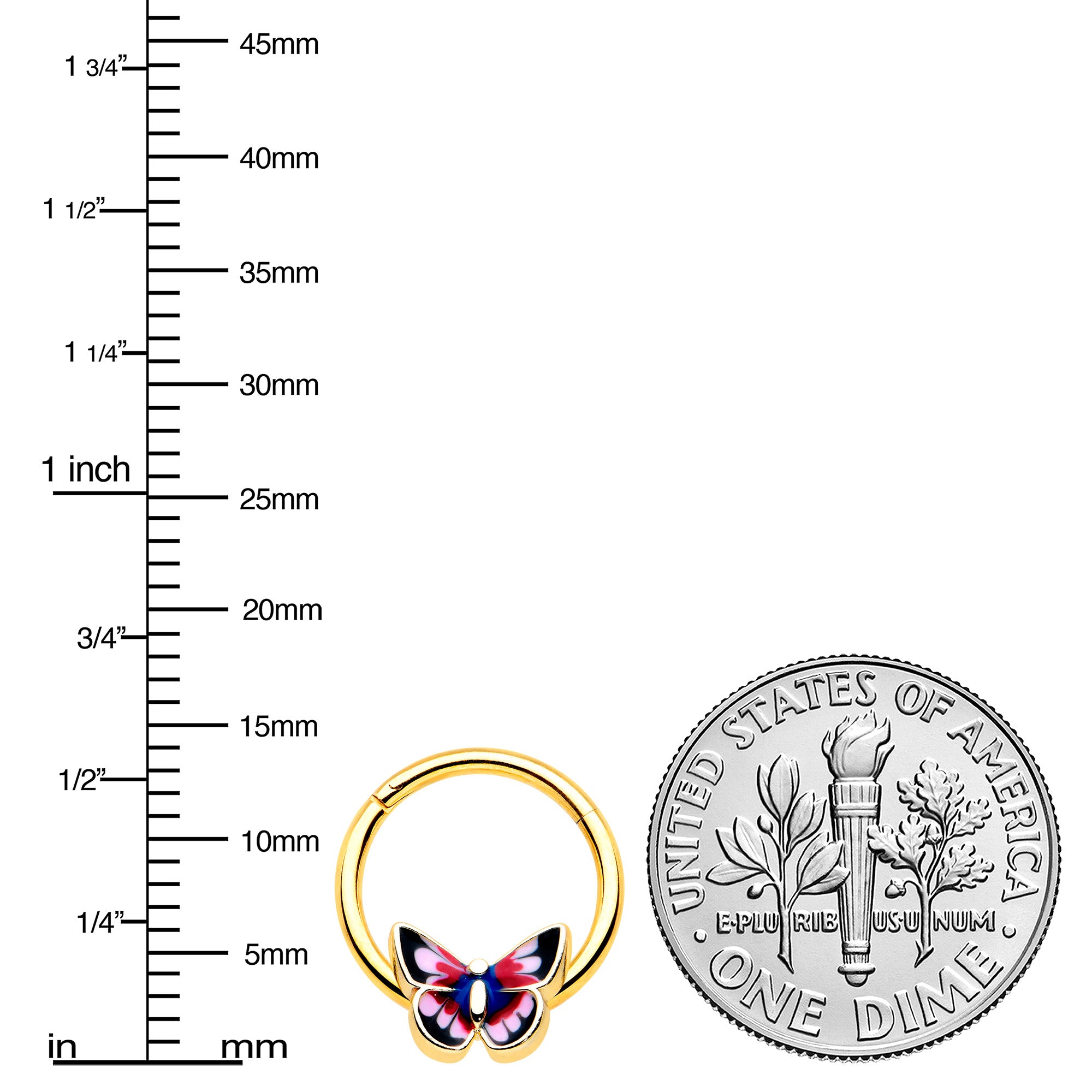 16 Gauge 3/8 Gold Tone Red Pink Blue Butterfly Hinged Segment Ring