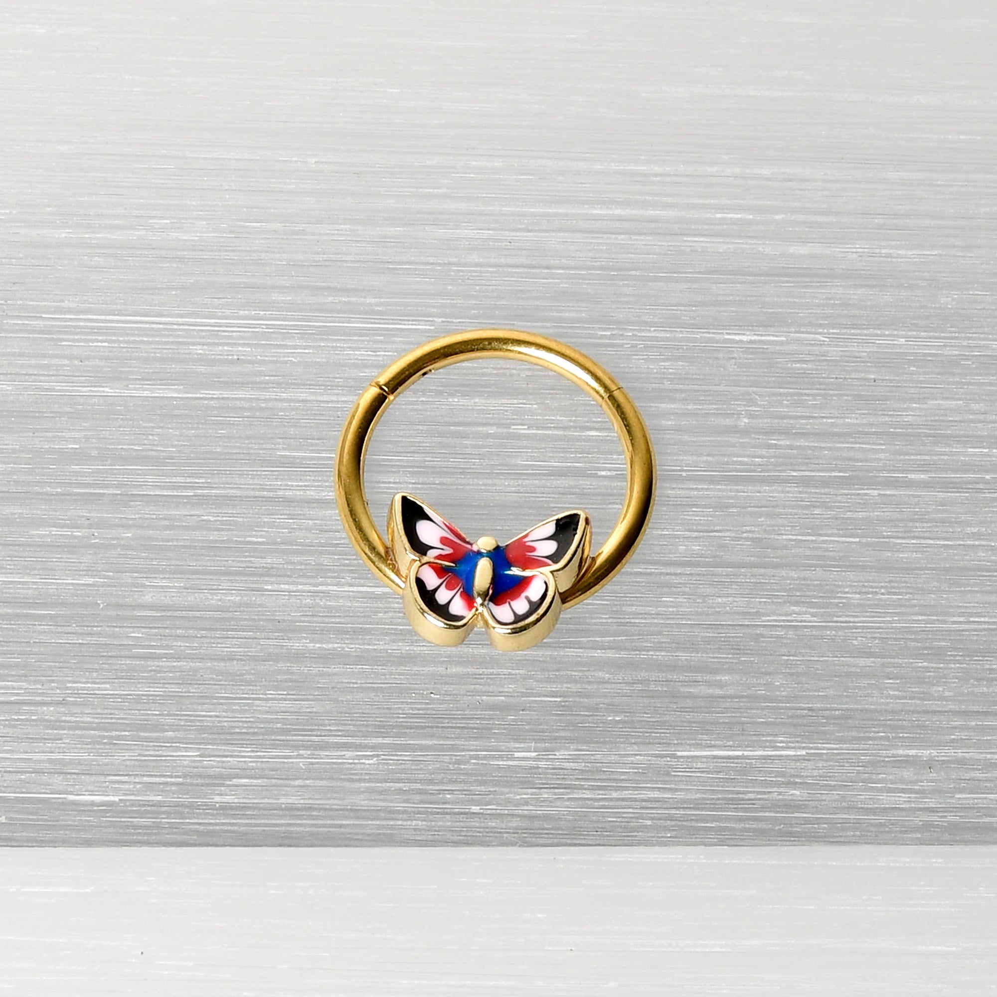 16 Gauge 3/8 Gold Tone Red Pink Blue Butterfly Hinged Segment Ring