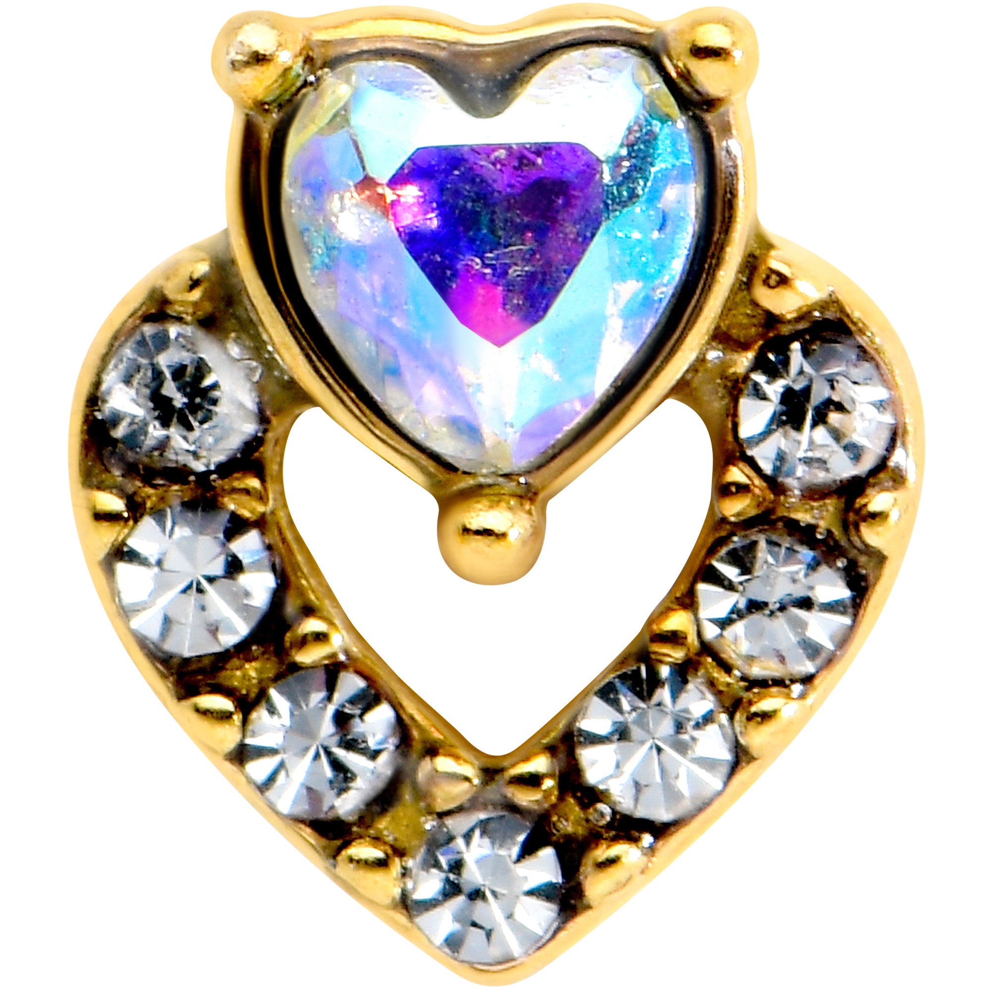 Clear CZ Gem Gold Tone Double Valentine Heart Barbell Tongue Ring