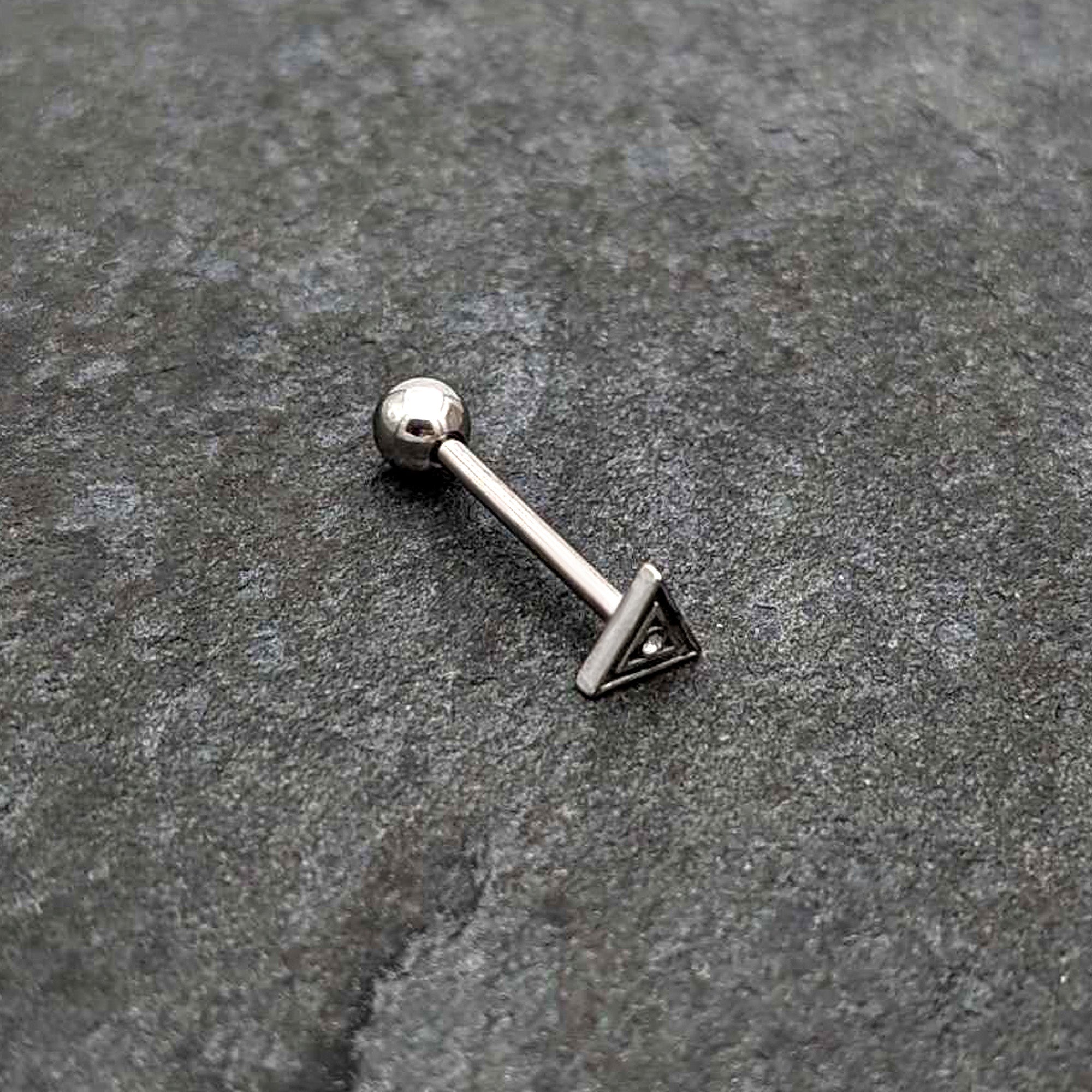 Clear Gem Double Triangle Barbell Tongue Ring