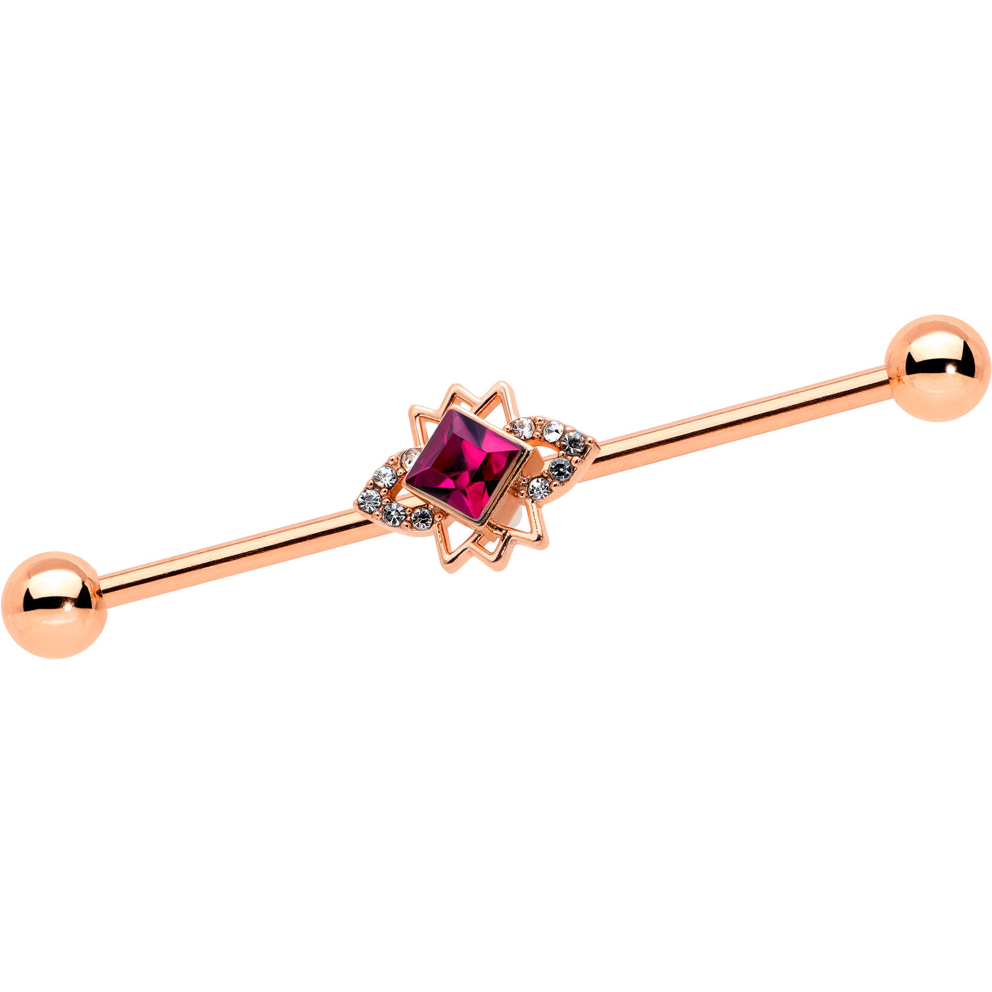 14 Gauge Red Gem Rose Gold Tone Octogram Star Industrial Barbell 38mm